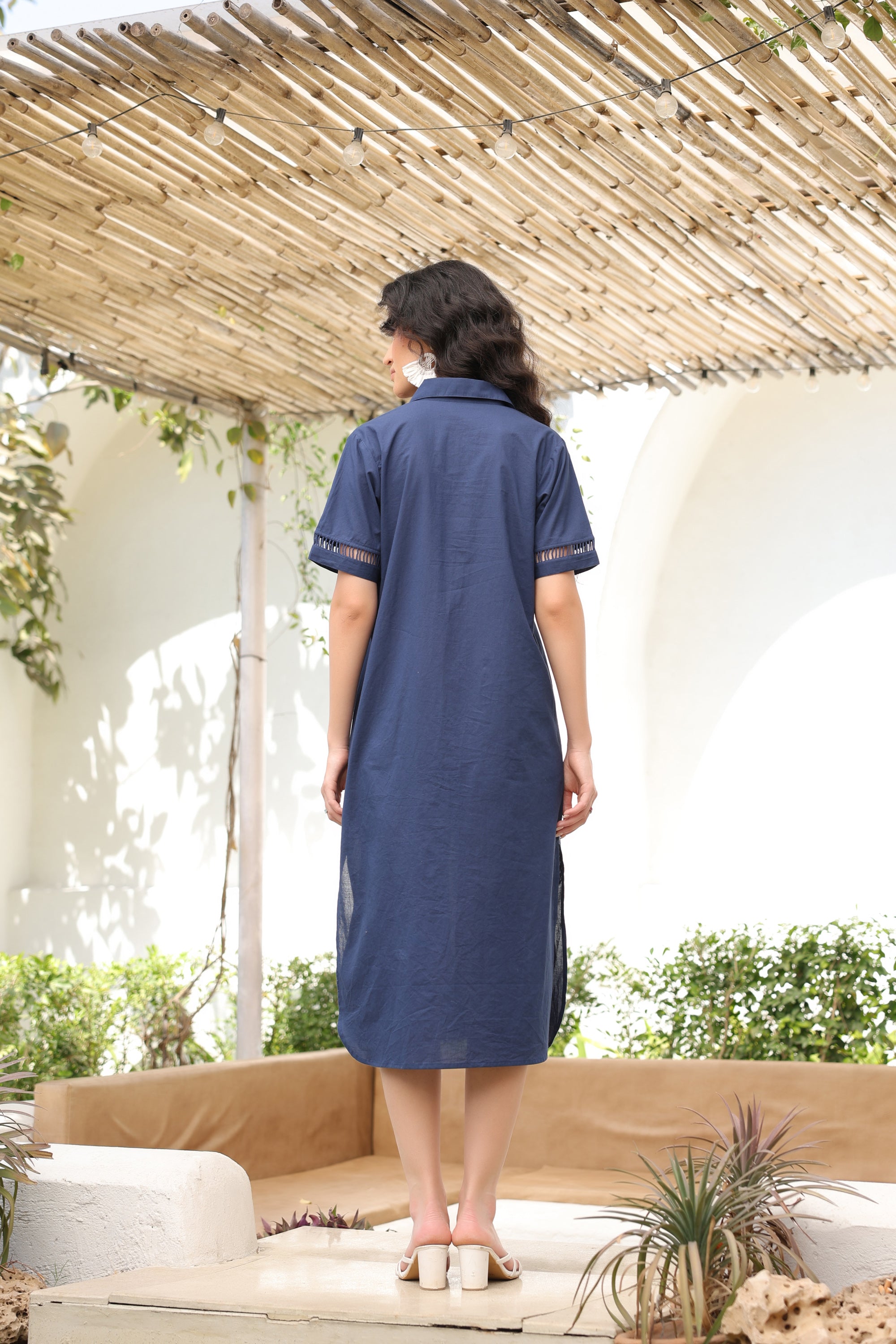 Navy Blue Safari Shirt Cotton Dress