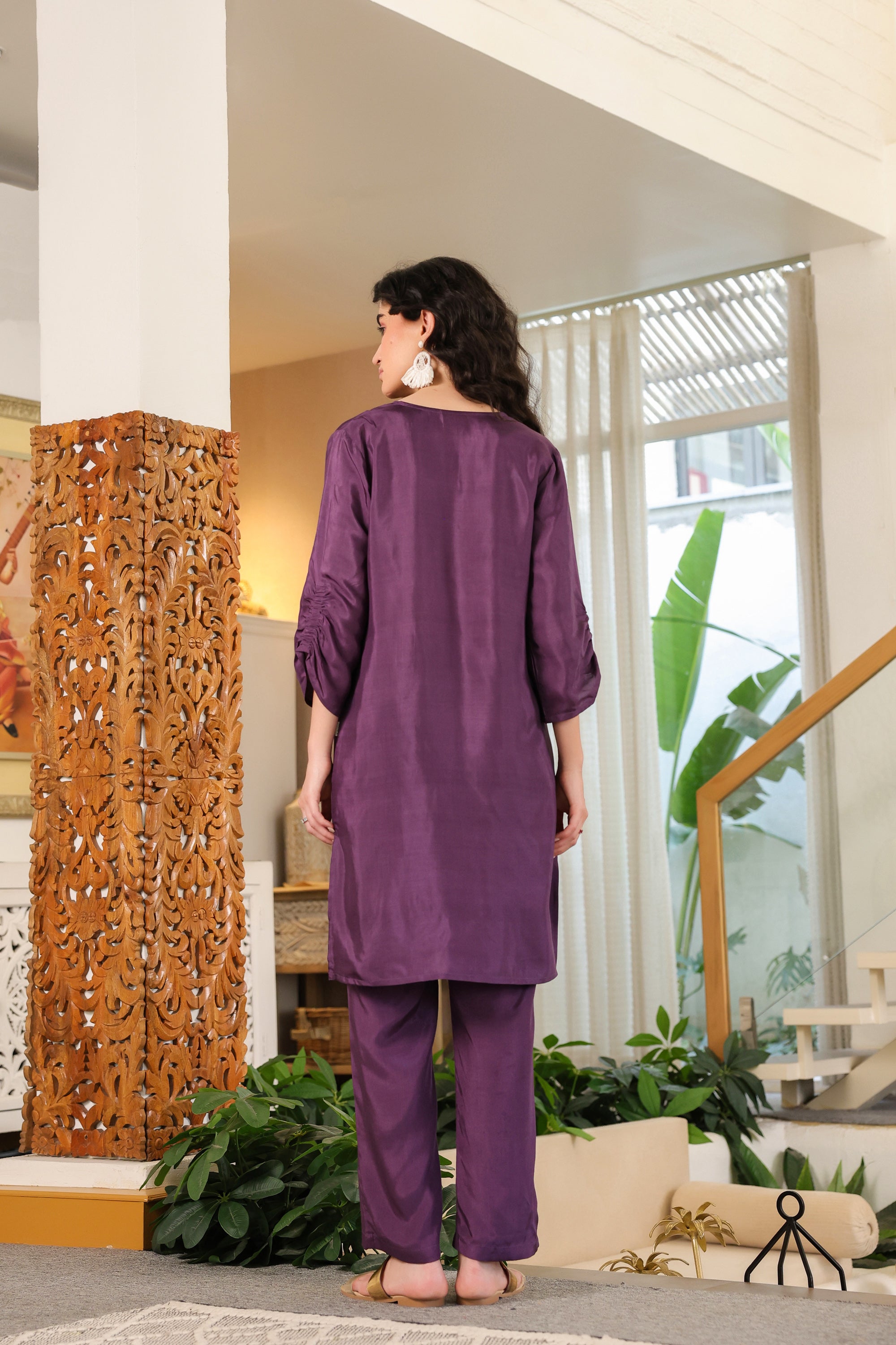 Purple Floral Russian Silk Co-ord Set