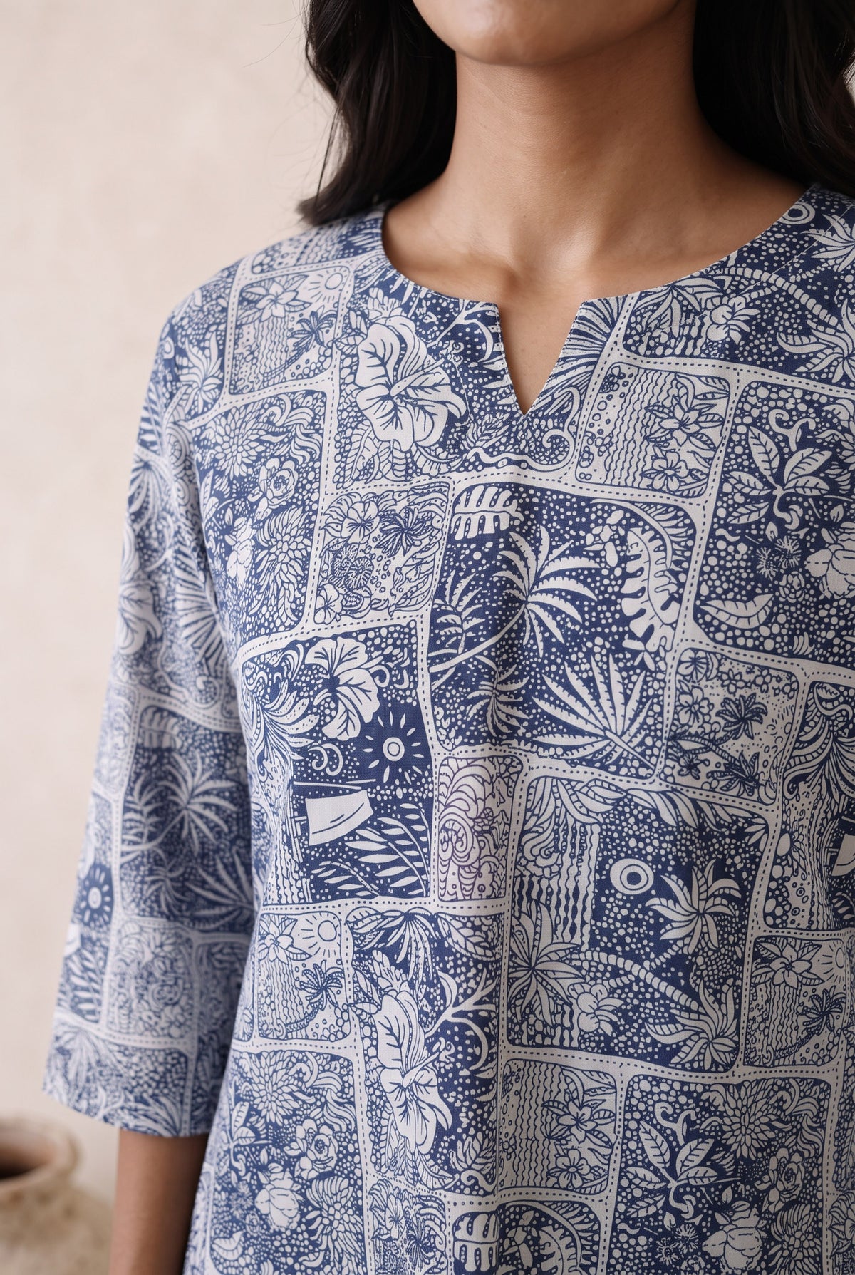 Indigo Patches on Cotton Palazzo Loungewear Set