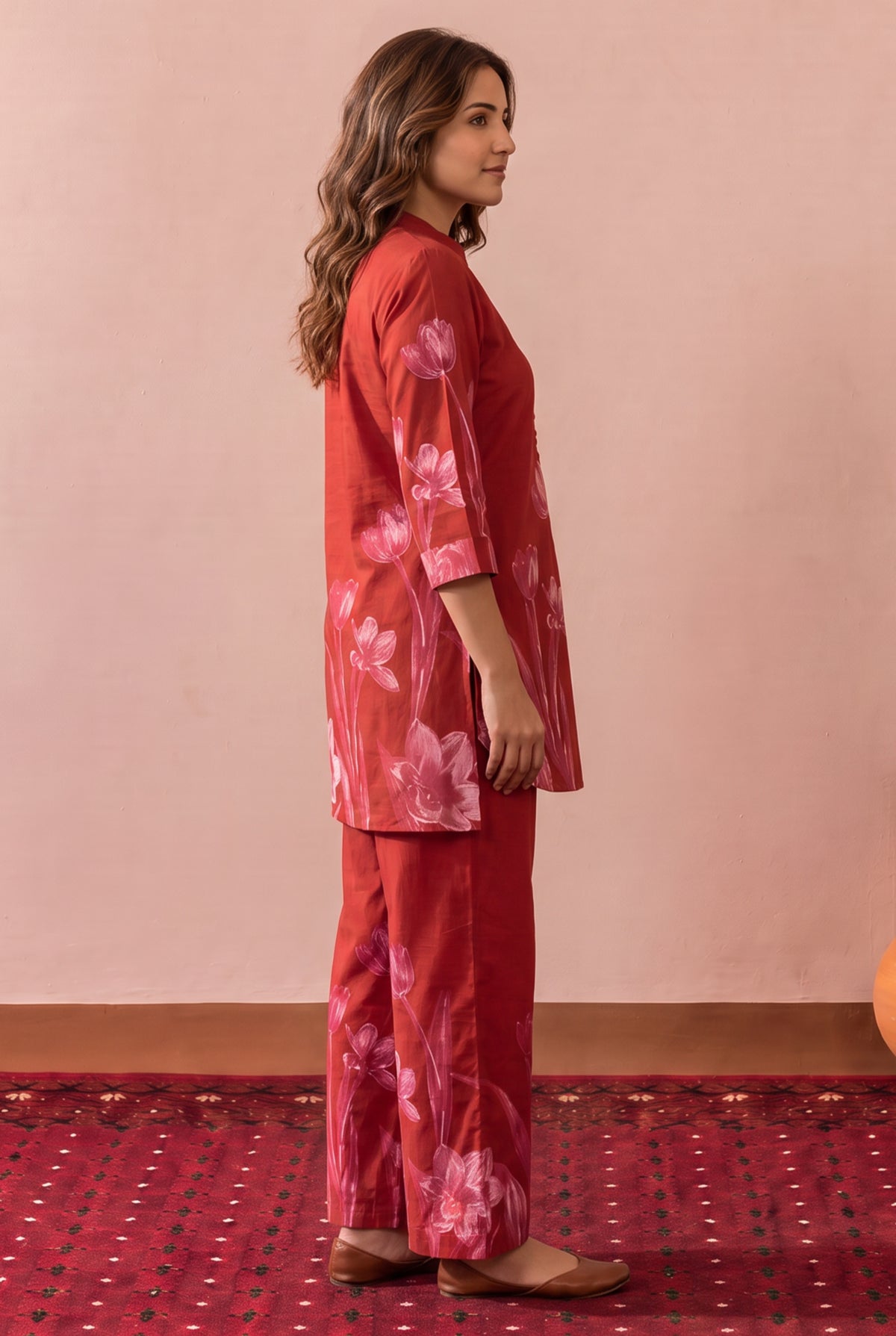 Red Tulip Floral Printed Cotton Co-ord Set