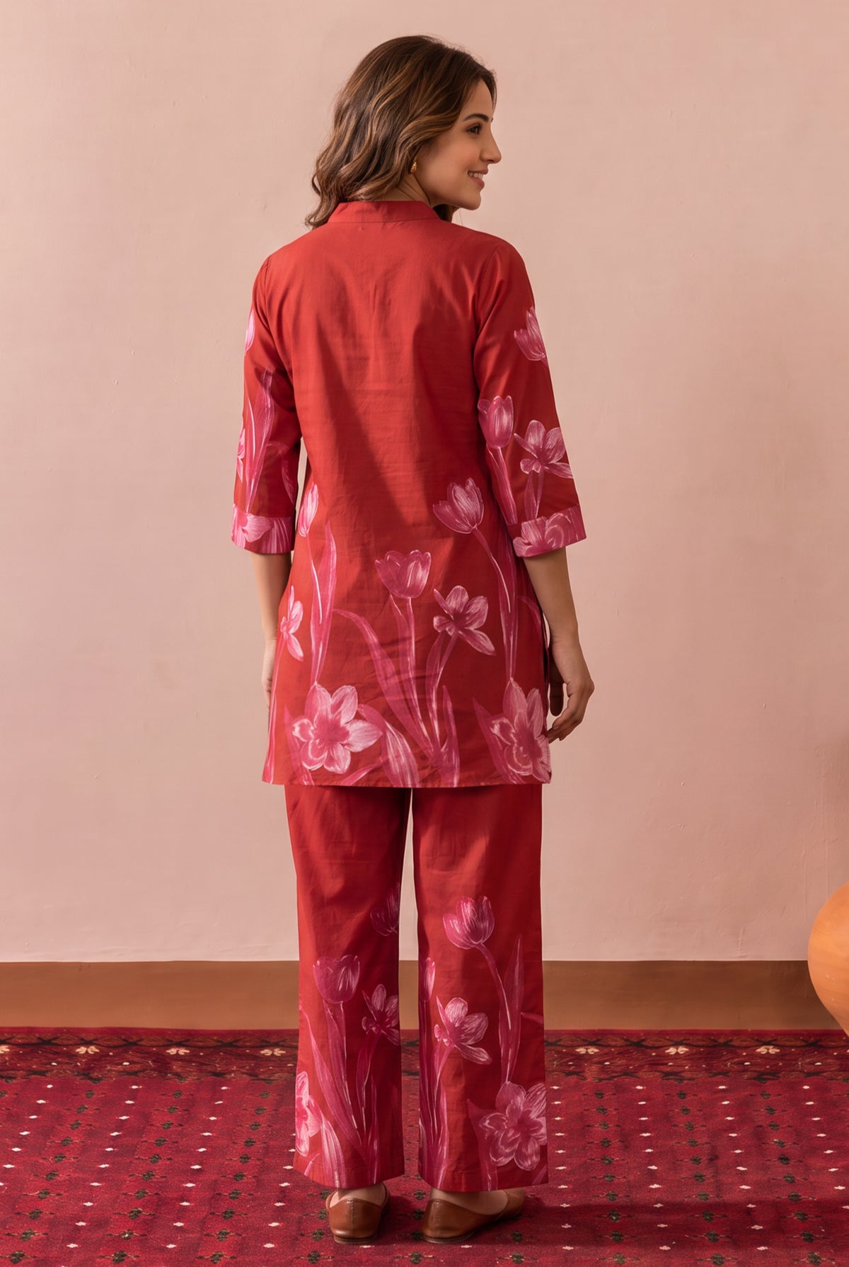 Red Tulip Floral Printed Cotton Co-ord Set