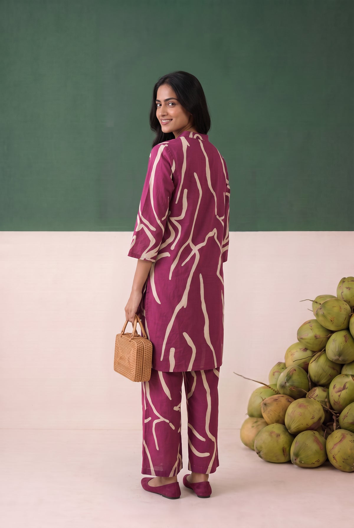 Magenta Abstract Printed Cotton Co-ord Set