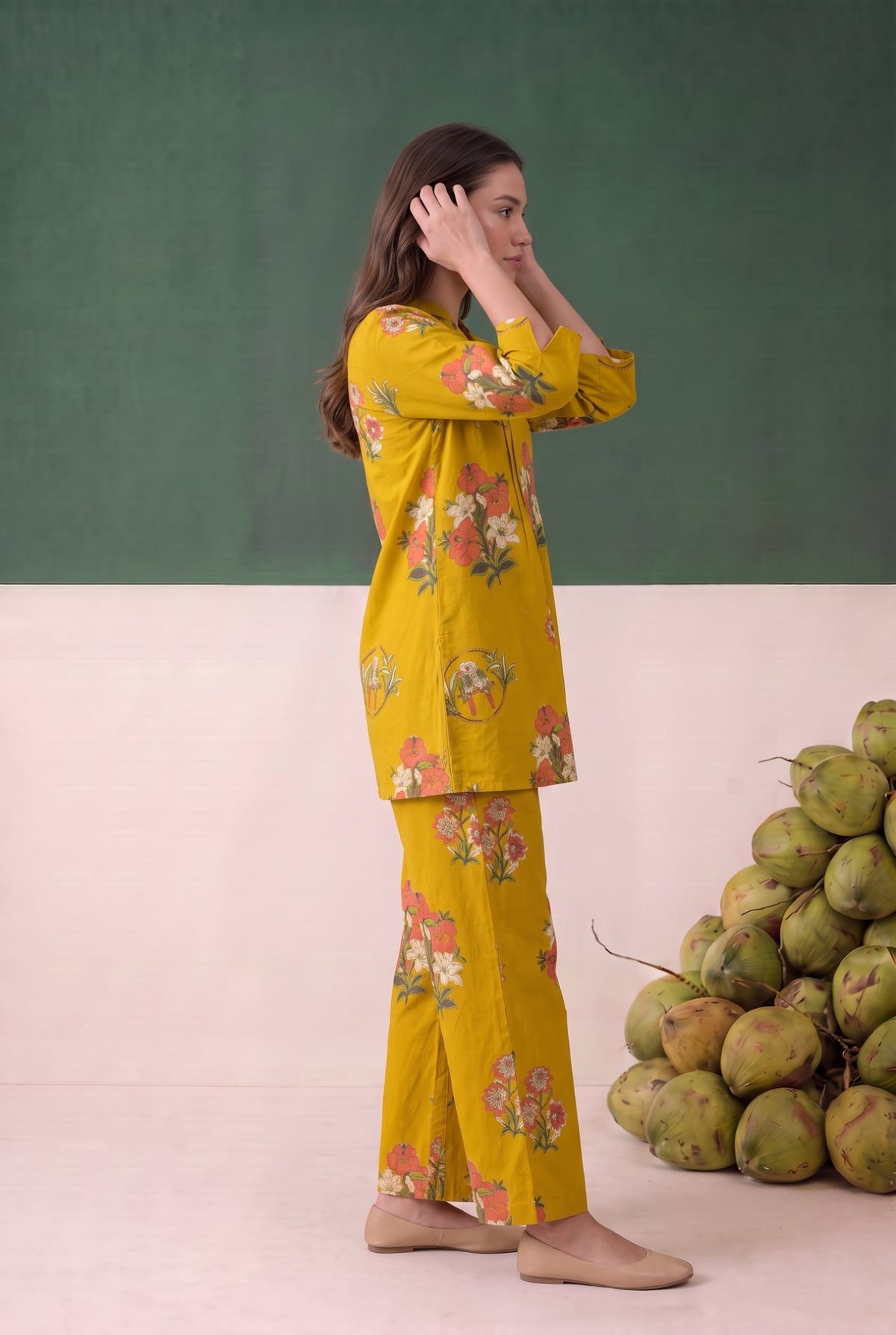 Mustard Yellow Floral Printed Cotton Co-ord Set