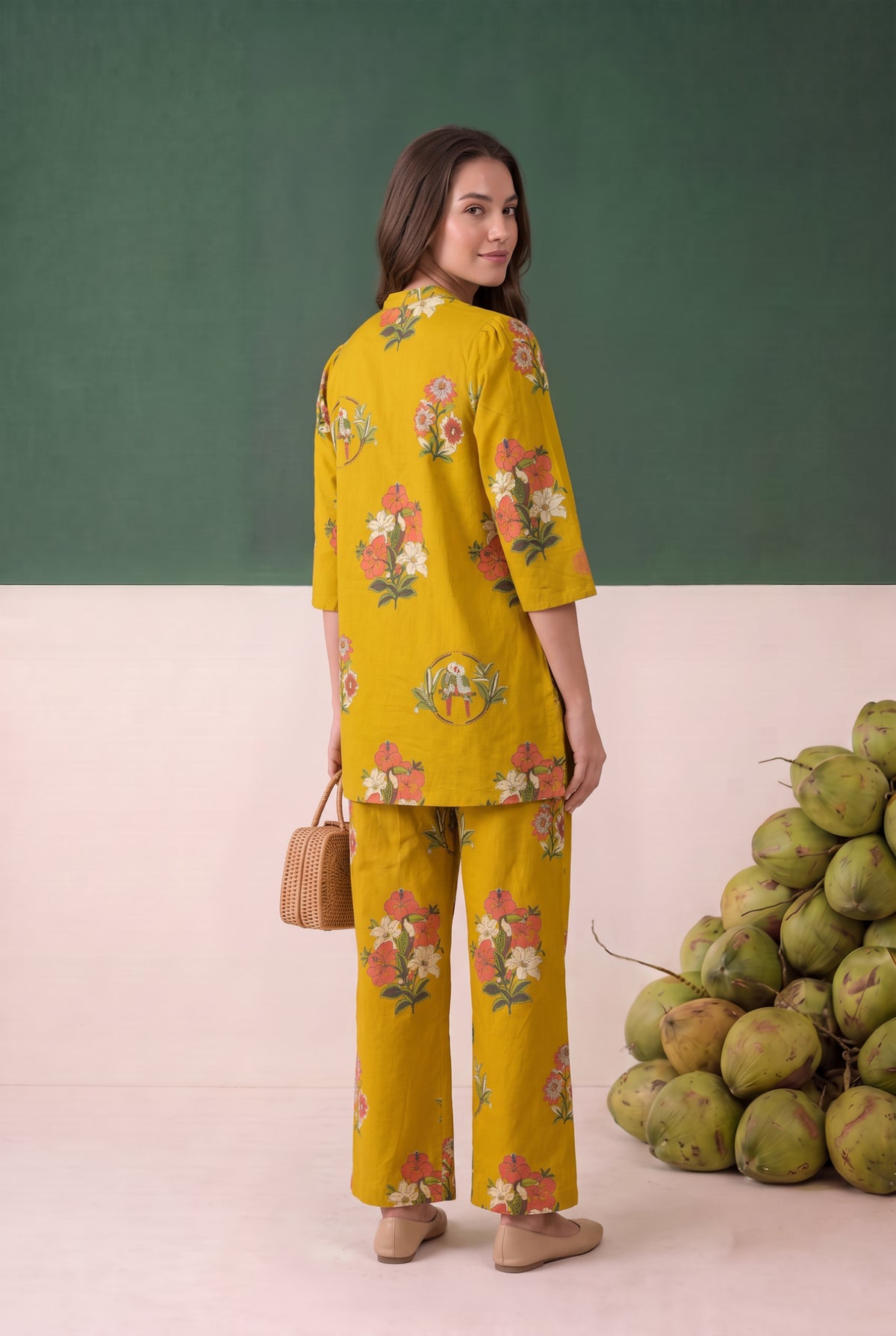 Mustard Yellow Floral Printed Cotton Co-ord Set