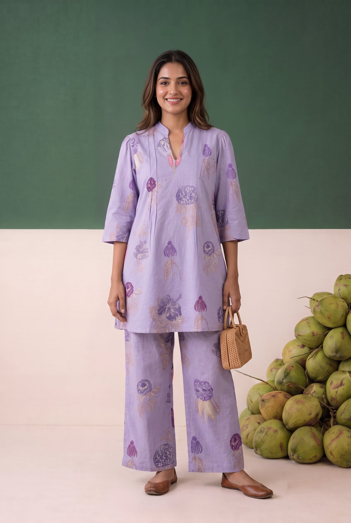Purple Floral Printed Cotton Co-ord Set
