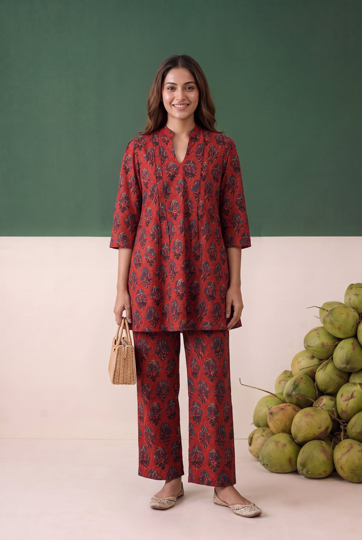 Red Paisley Printed Cotton Co-ord Set
