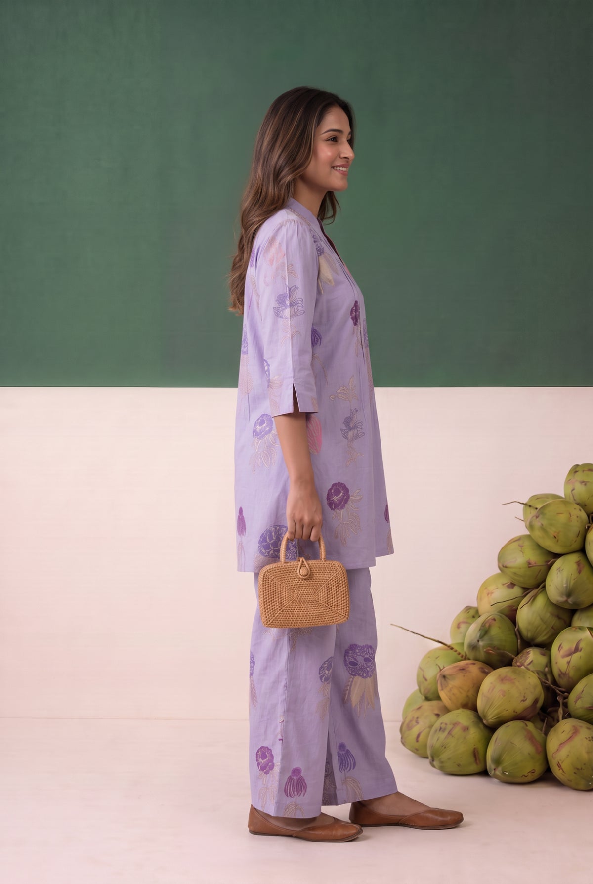 Purple Floral Printed Cotton Co-ord Set