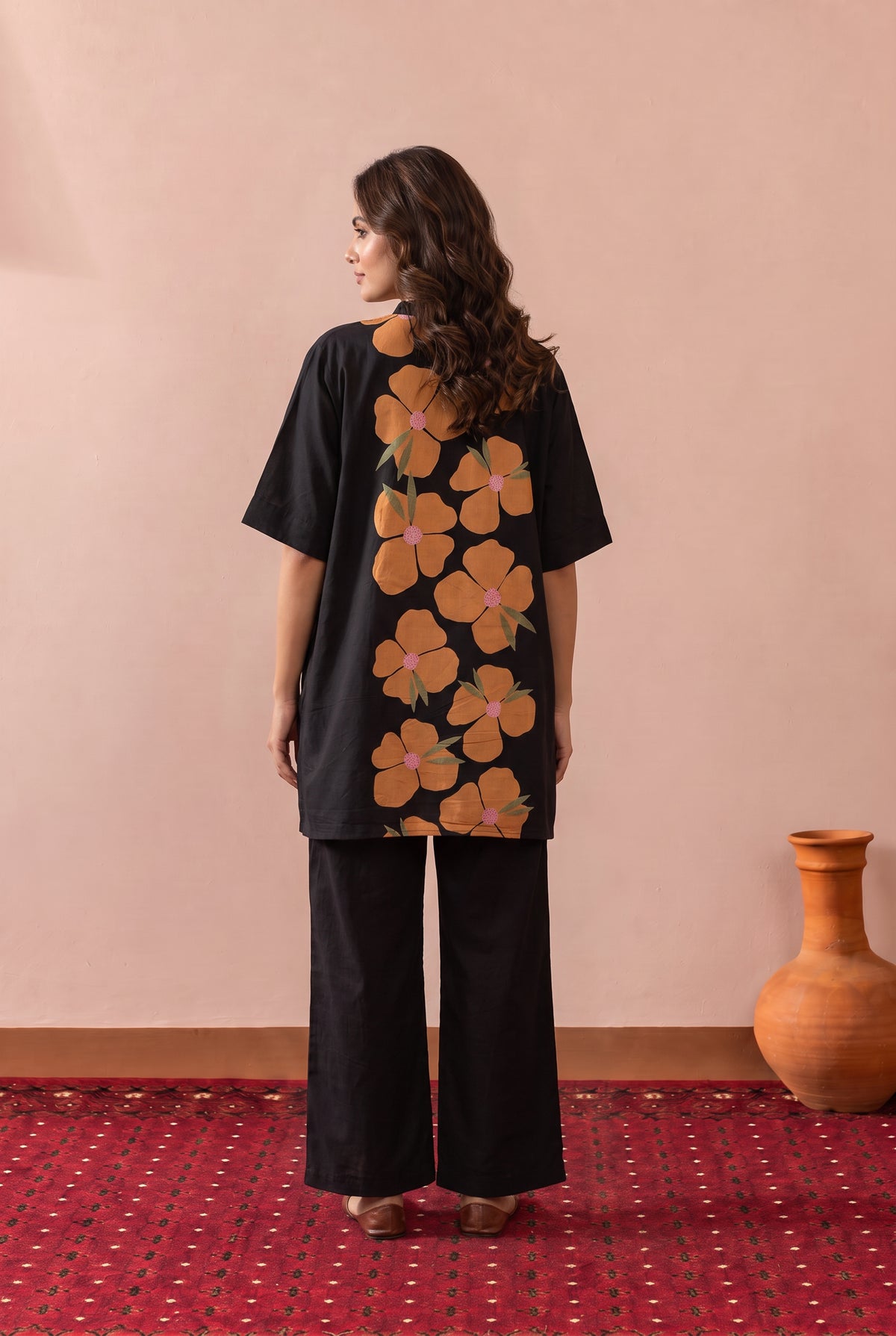 Black Poppy Floral Statement Printed Cotton Co-ord Set