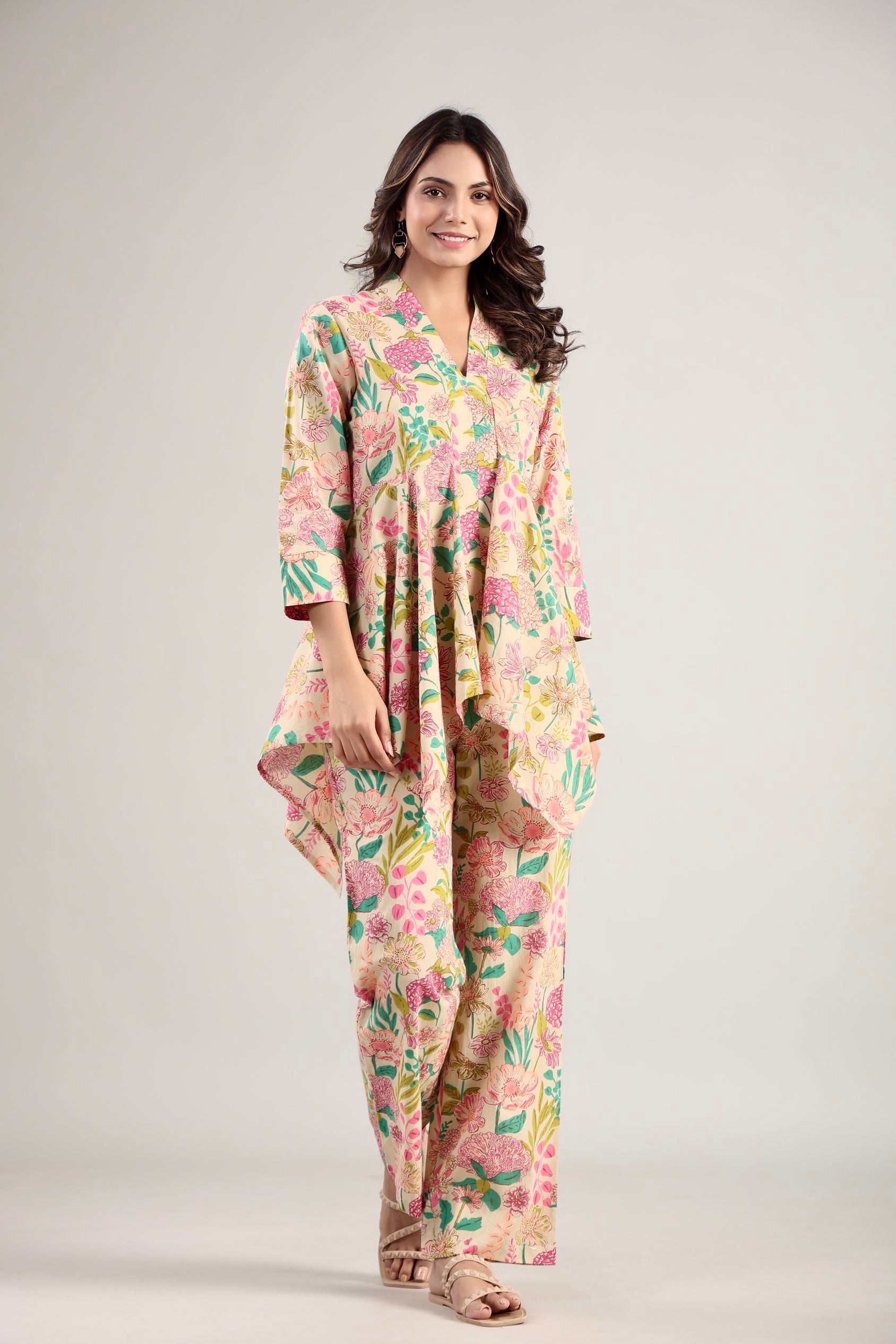 Tropic Fleur on Cotton Beige Co-ord Set