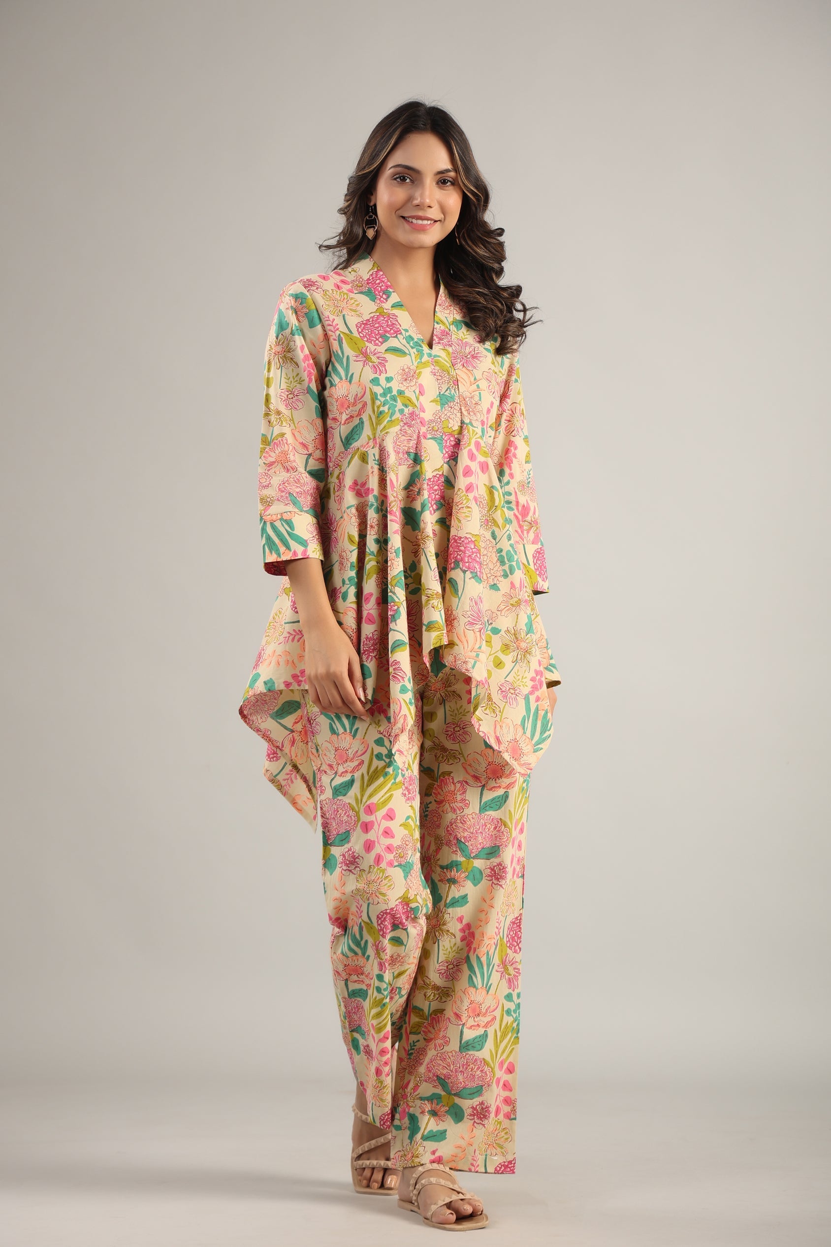 Tropic Fleur on Cotton Beige Co-ord Set