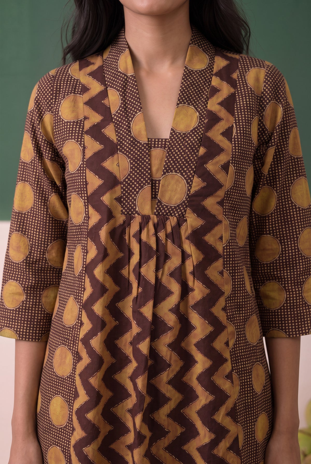 Brown Zigzag Chevron Printed Cotton Flex Co-ord Set