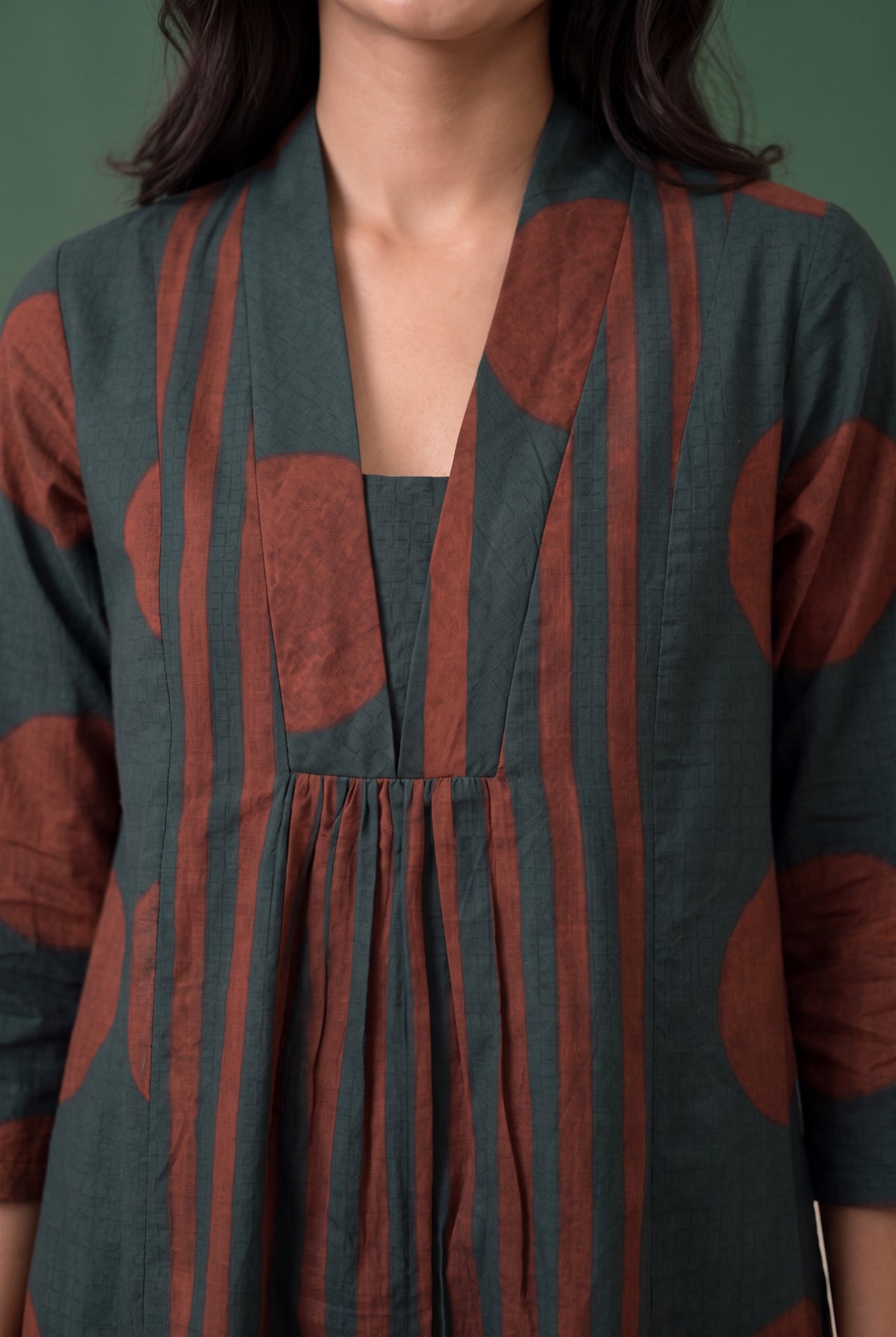 Teal Circle Vertical Stripe Printed Cotton Co-ord Set