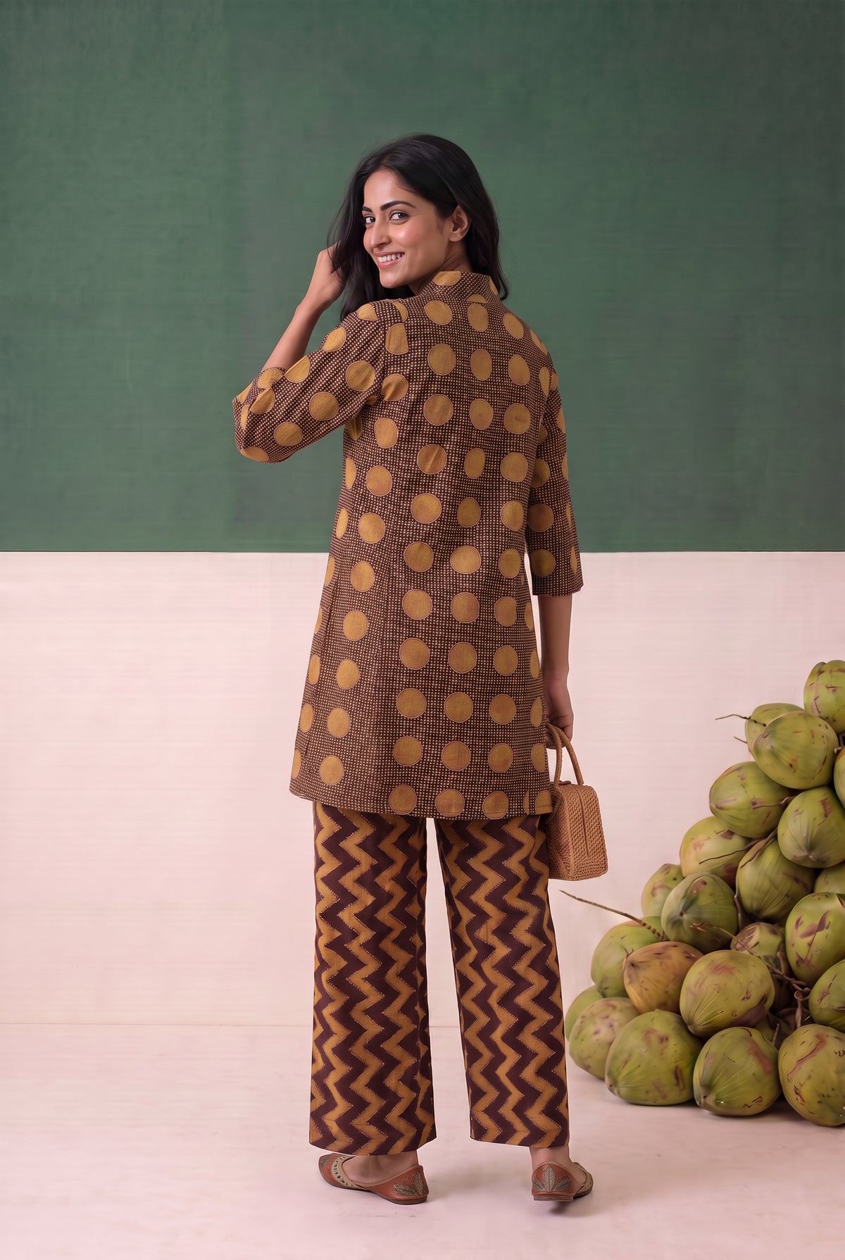 Brown Zigzag Chevron Printed Cotton Flex Co-ord Set