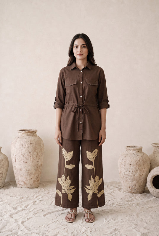 Chocolate Botanical Cotton Flex Co-Ord Set