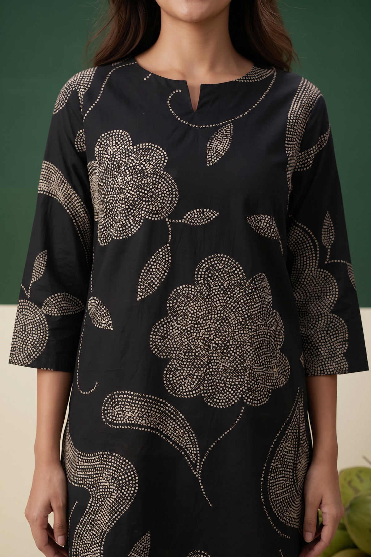 Black Floral and Leaf Printed Cotton Co-ord Set