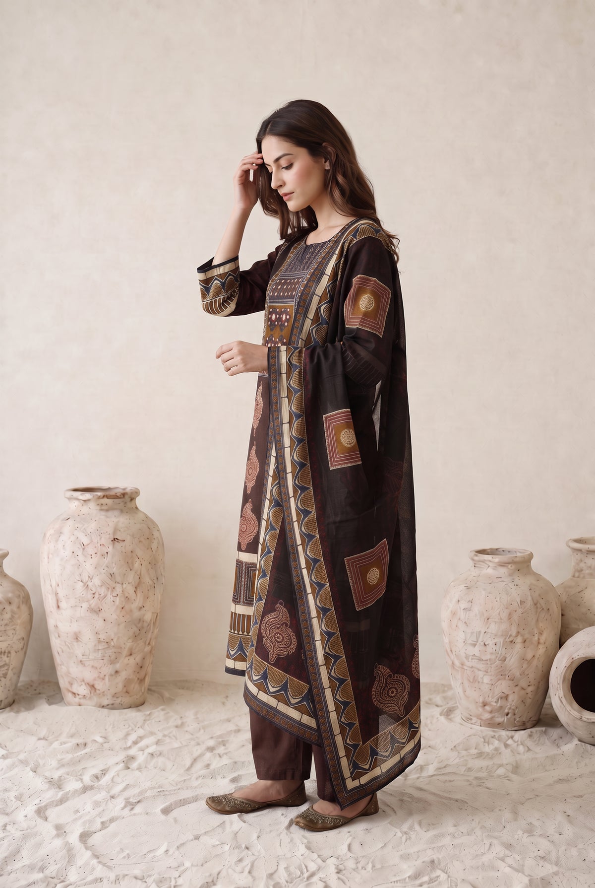 Multicolour Printed Cotton Kurta Set with Dupatta