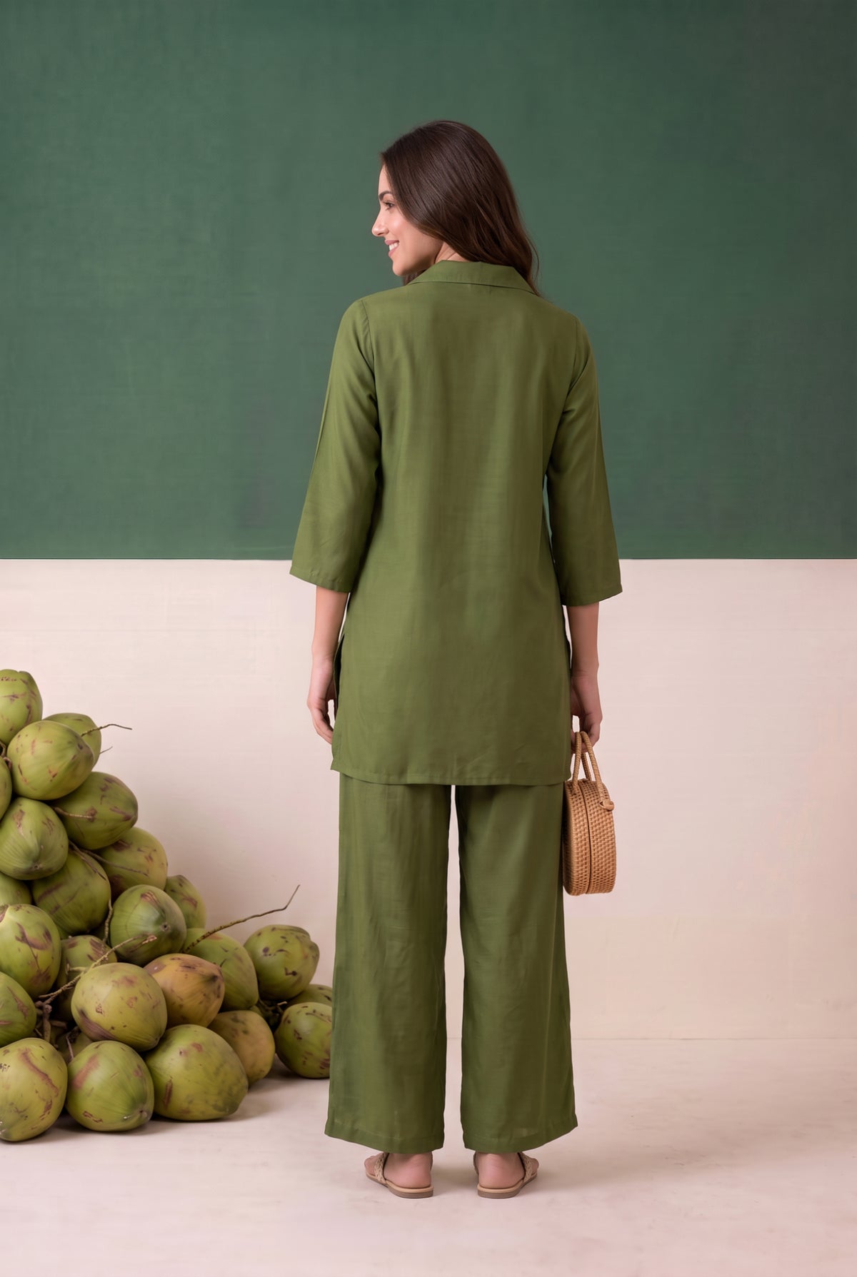 Green Artistic Floral Embroidered Muslin Co-ord Set