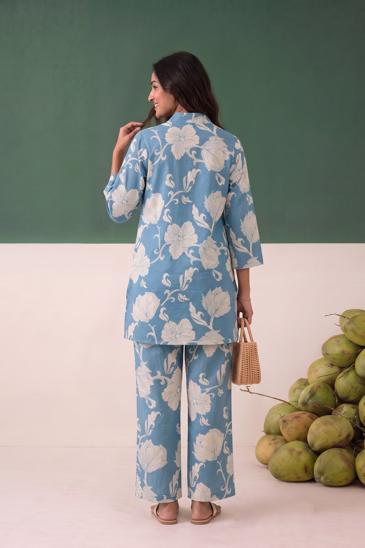 Sky Blue Statement Floral Printed Cotton Co-ord Set