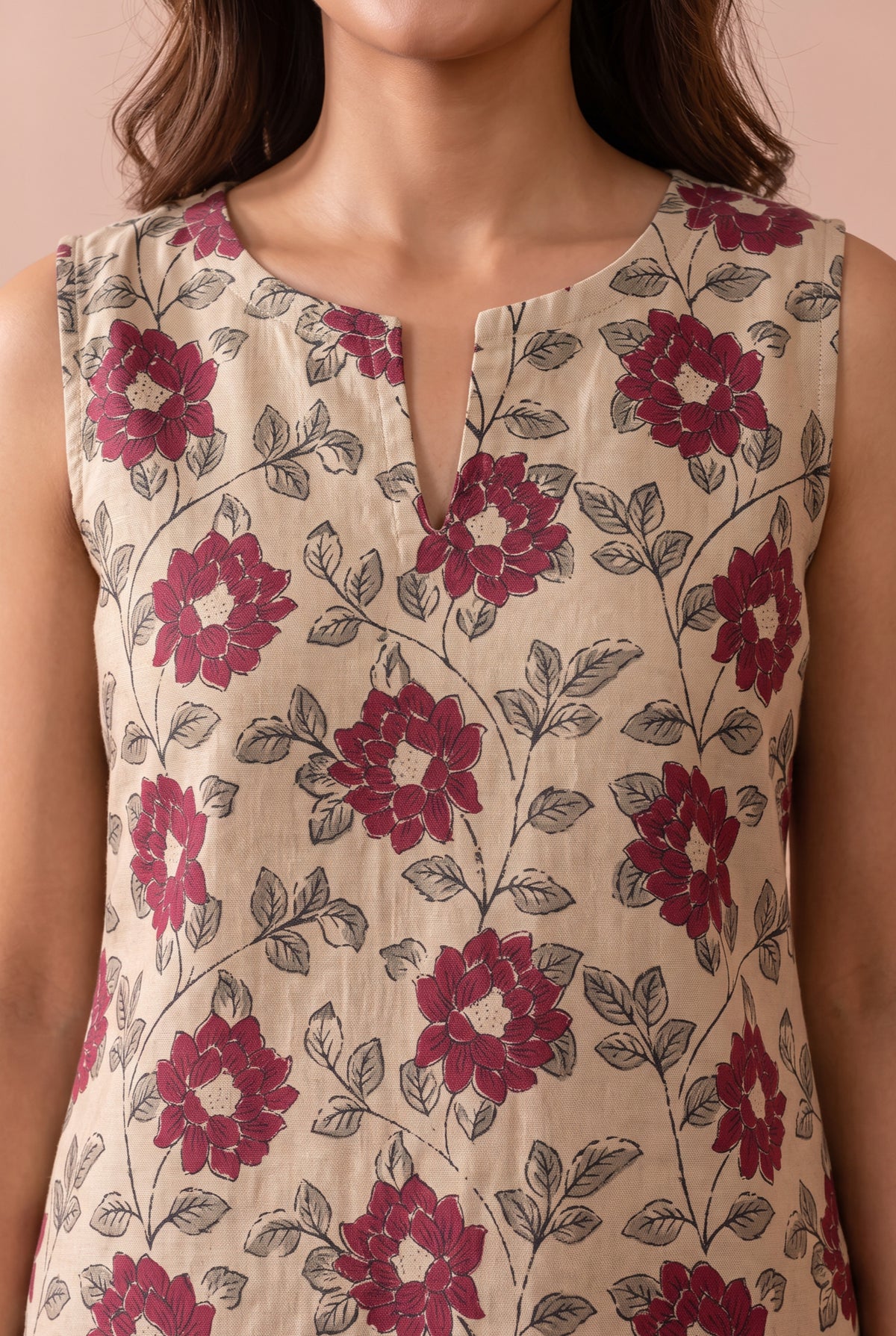 Beige Bloom And Leaf Printed Cotton Co-ord Set