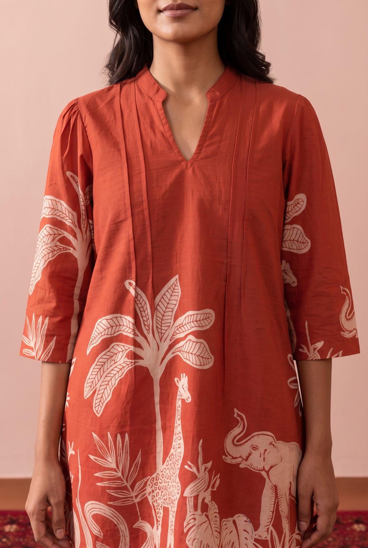 Rust Tropical Nature And Wildlife Printed Cotton Co-ord Set