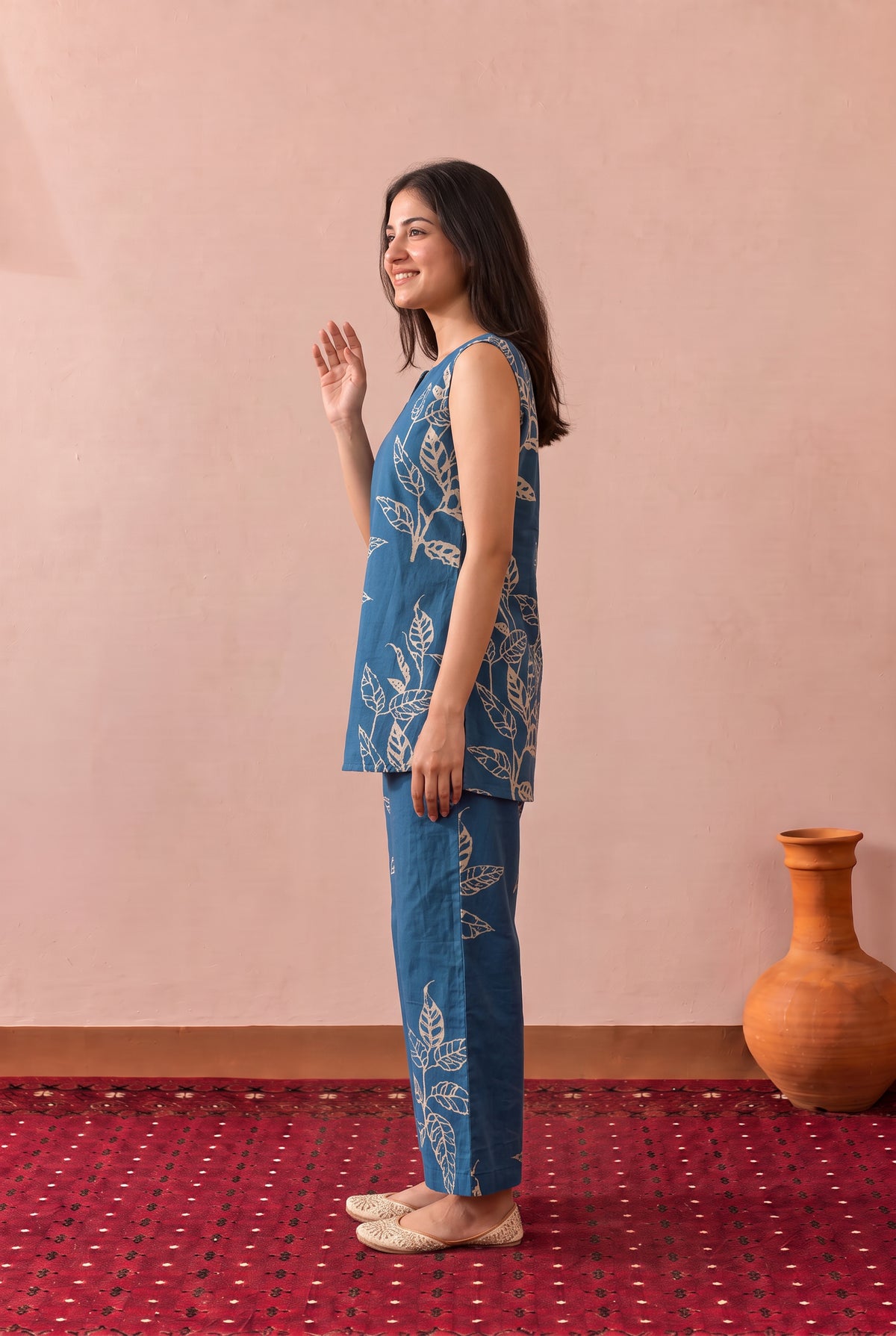 Blue Foliage Printed Cotton Co-ord Set
