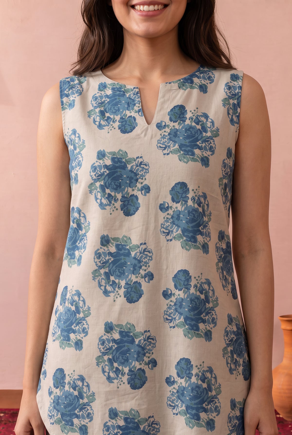 Blue Rose Bouquet Printed Cotton Co-ord Set