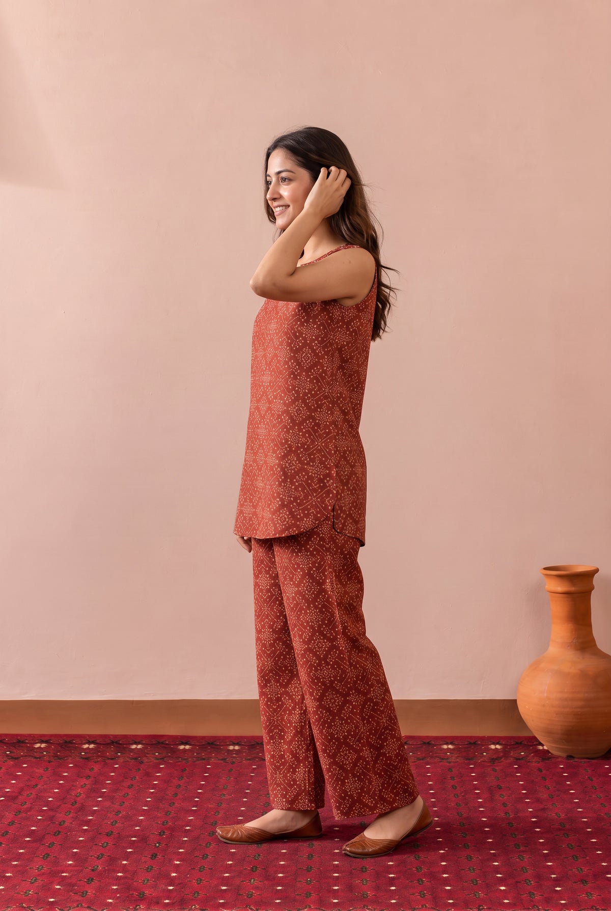 Rust Traditional Geometric Printed Cotton Co-ord Set