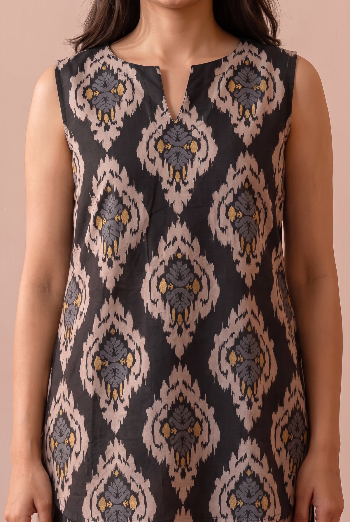 Black Geometric Ikat Printed Cotton Co-ord Set