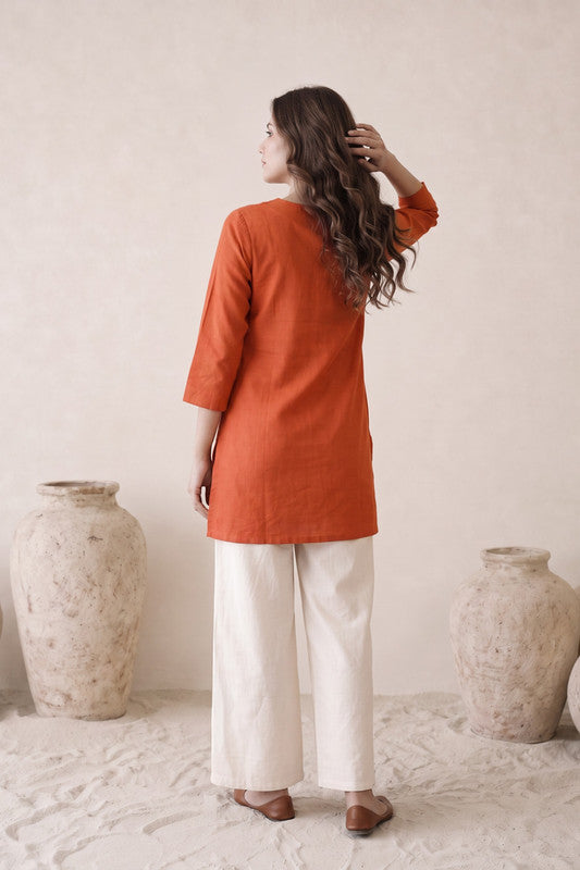 Rust Embellished Floral Cotton Flex Co-ord Set