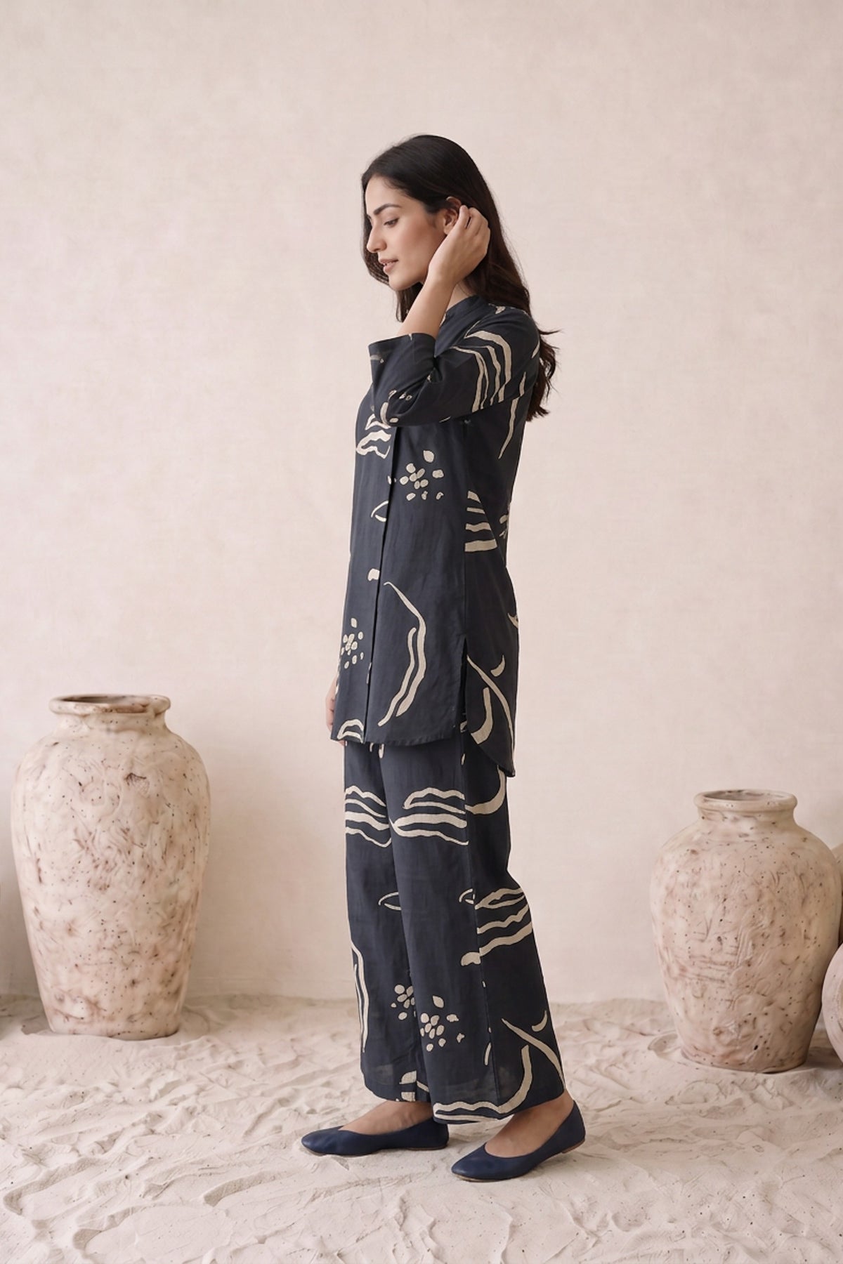 Black Abstract Printed Cotton Co-Ord Set