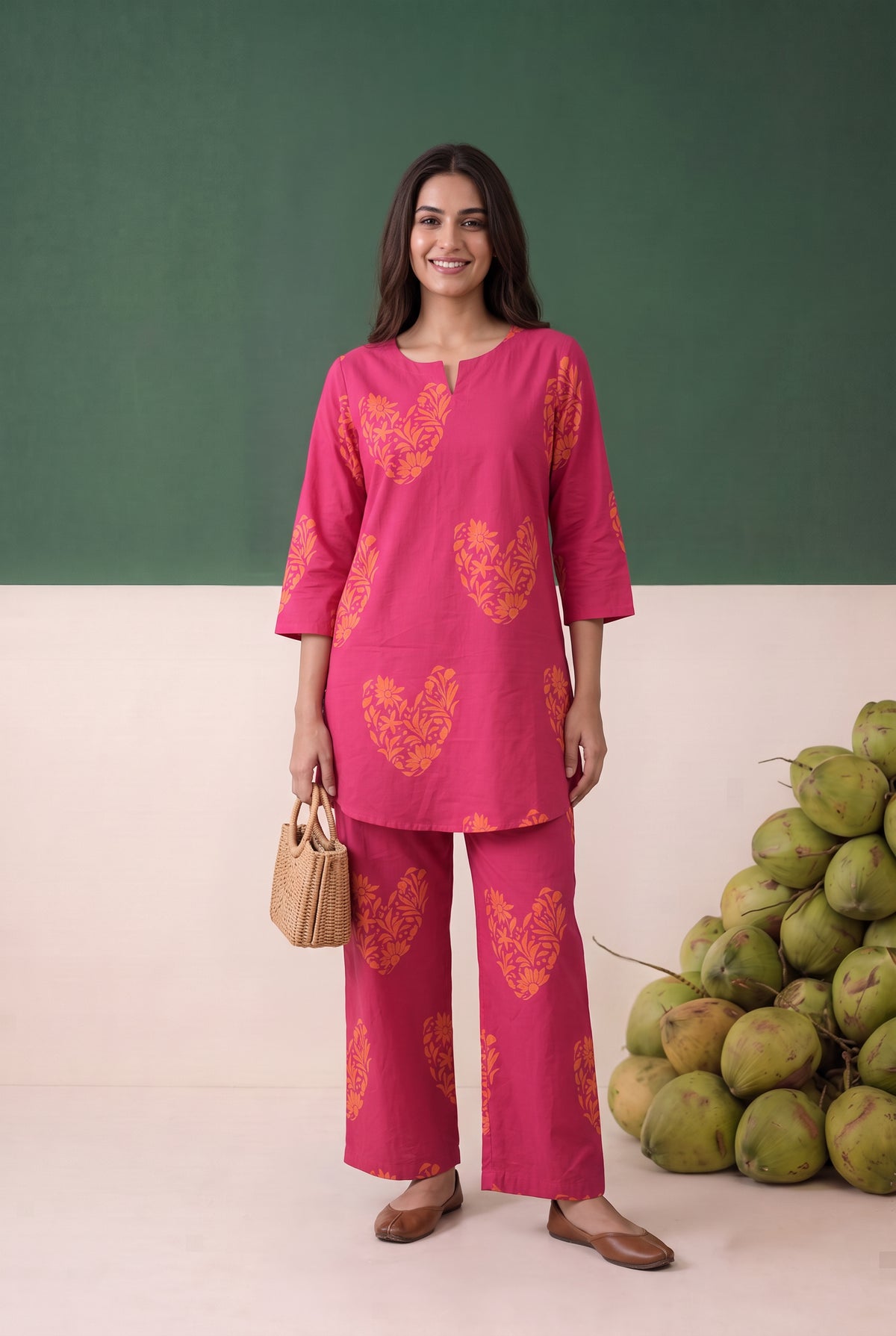 Pink Floral Motif Printed Cotton Co-ord Set