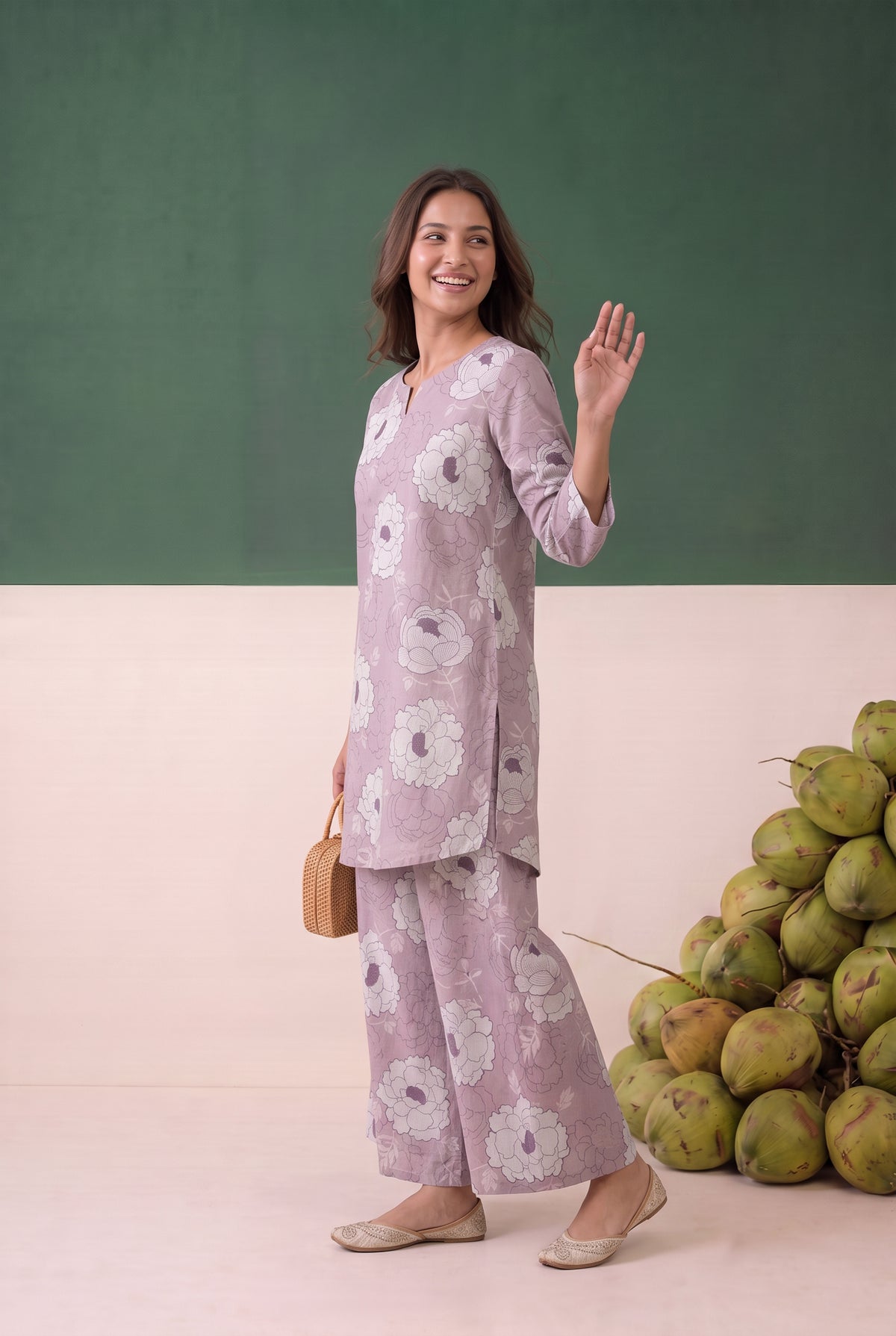 Purple Floral Printed Cotton Co-ord Set