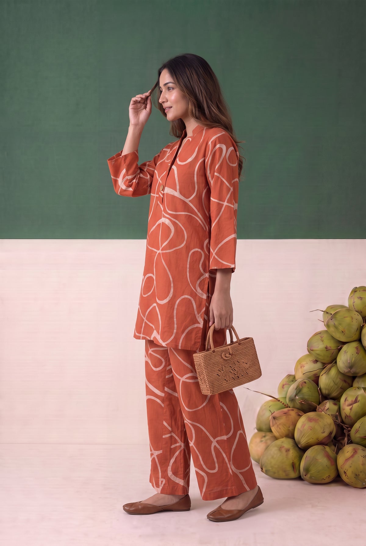Rust Abstract Line Printed Cotton Co-ord Set
