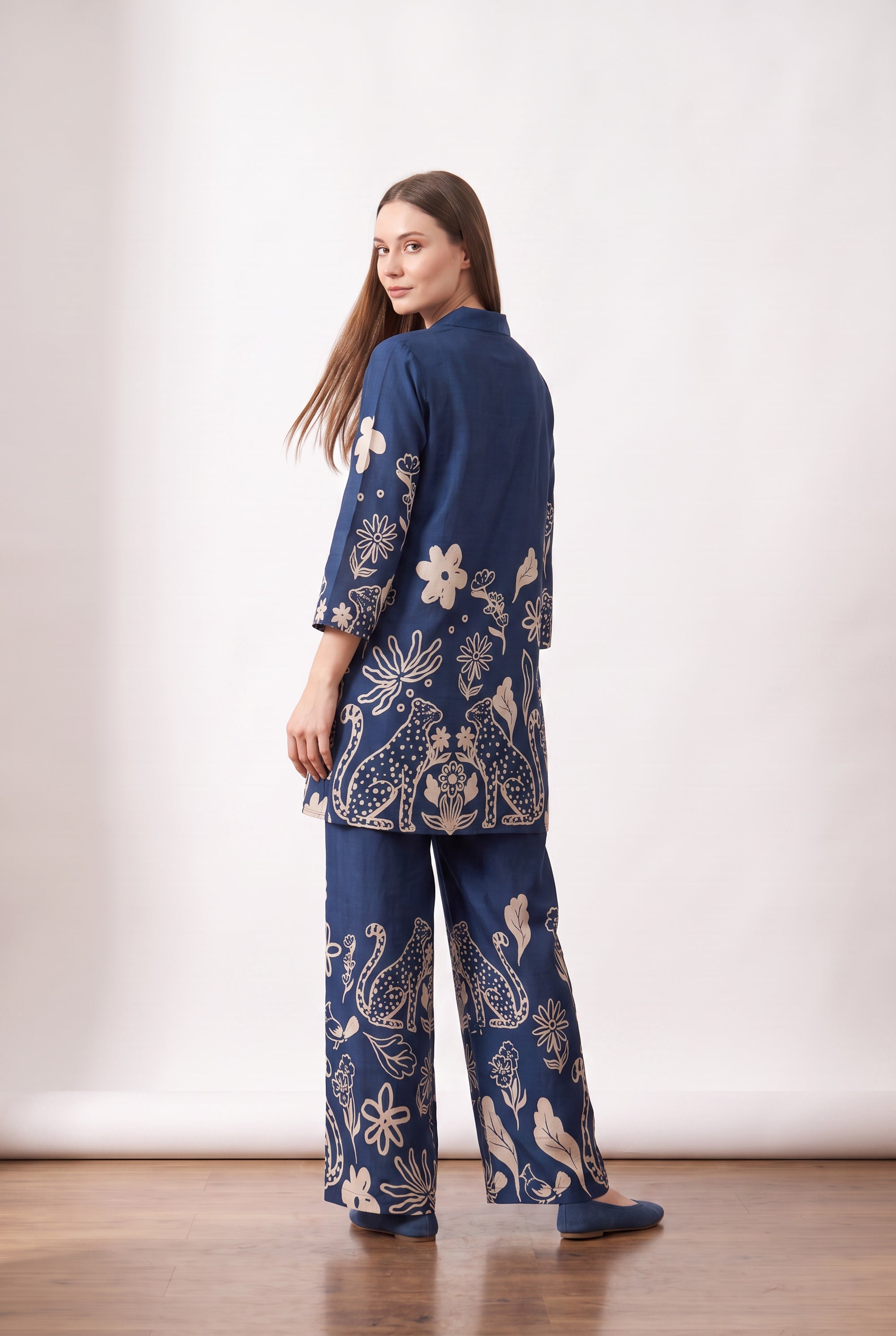 Leopard Printed Two-Piece Russian Silk Co-ord Set
