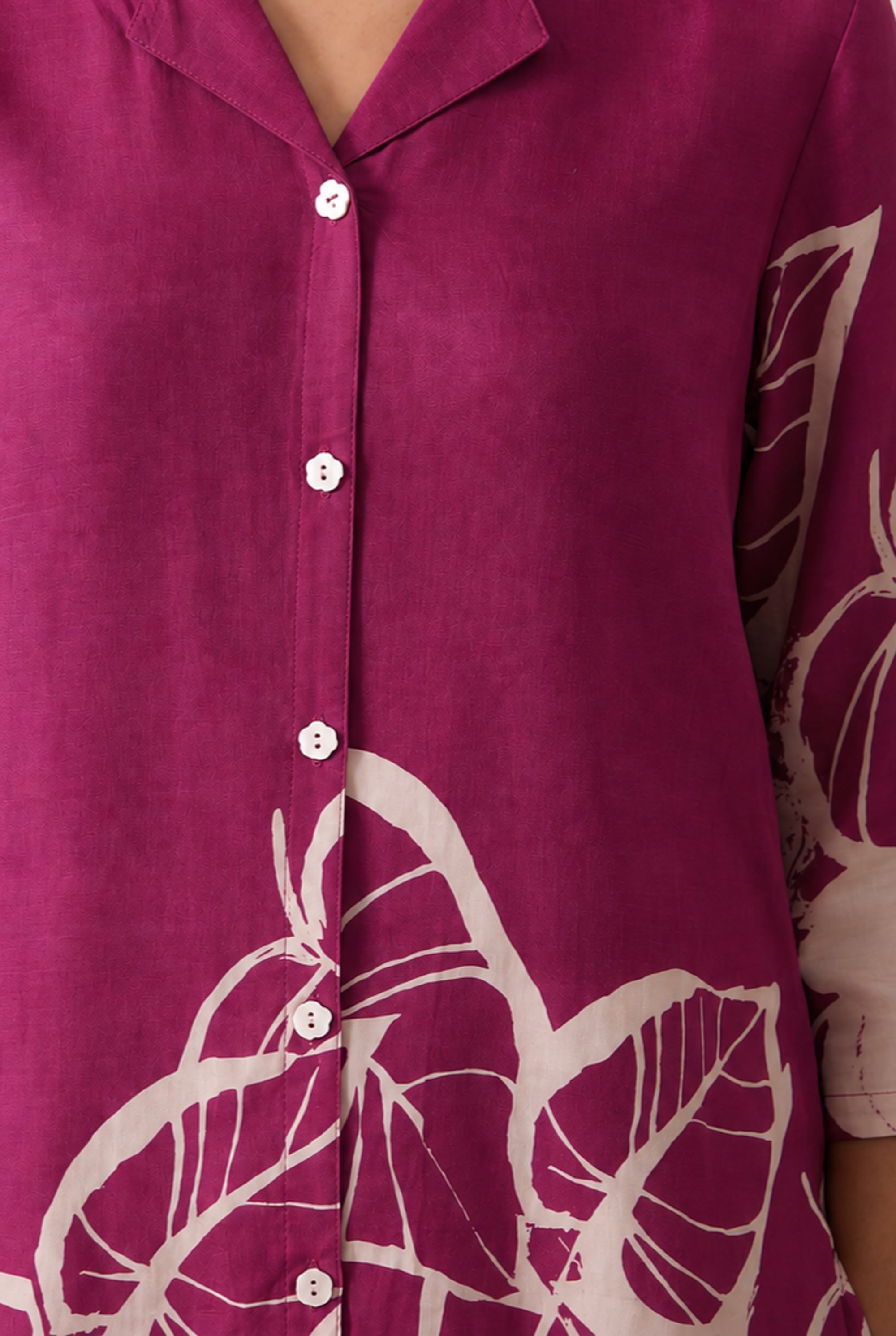 Pink Leafy Floral Printed Russian Silk Co-ord Set