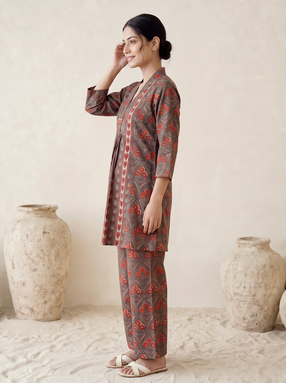 Ajrakh Print Front Pleat Cotton Co-ord Set