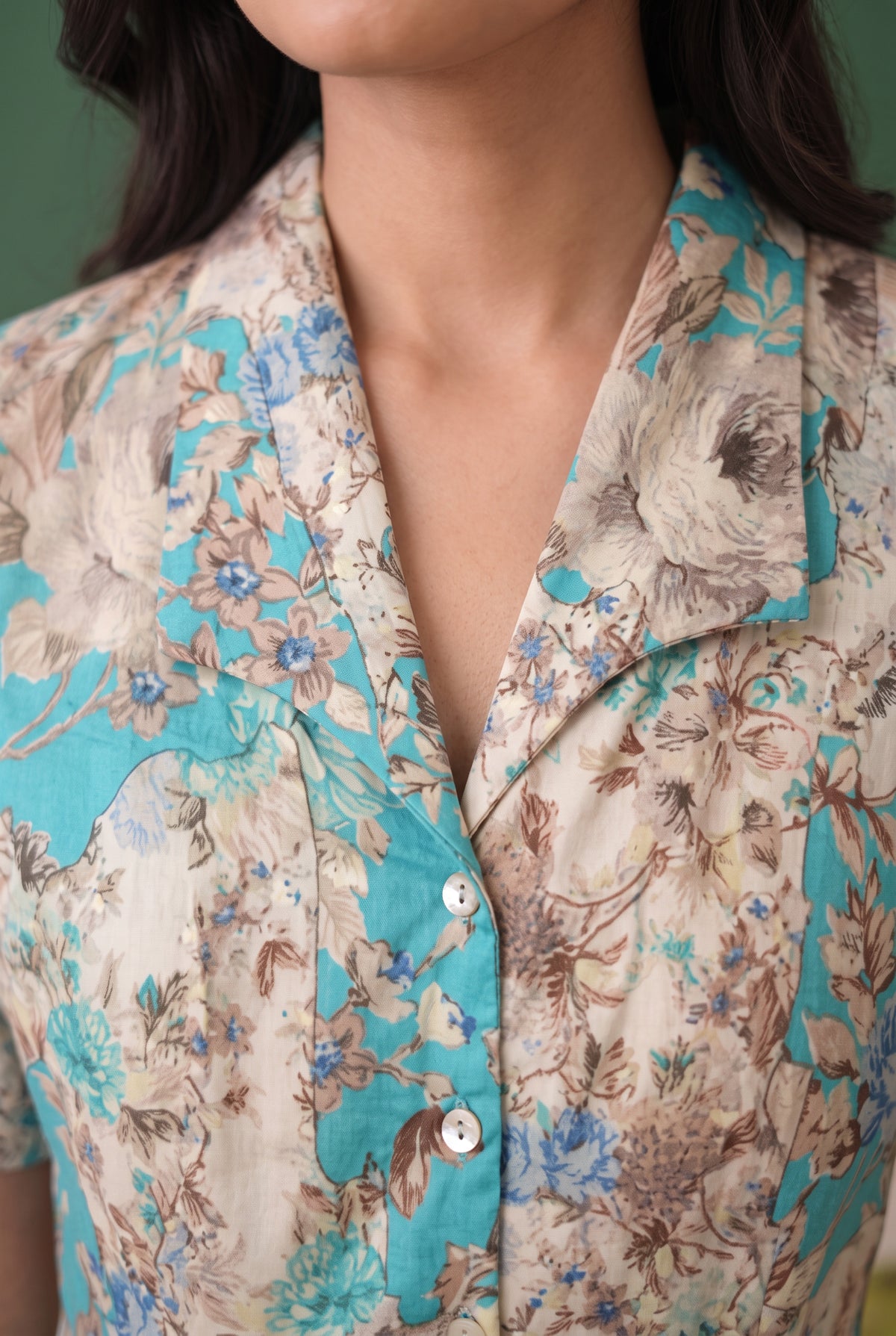 Blue Floral Printed Fit and Flare Midi Cotton Dress