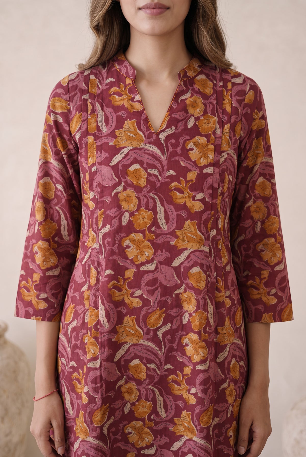 Wine Maroon Floral Printed Cotton Kurta Set
