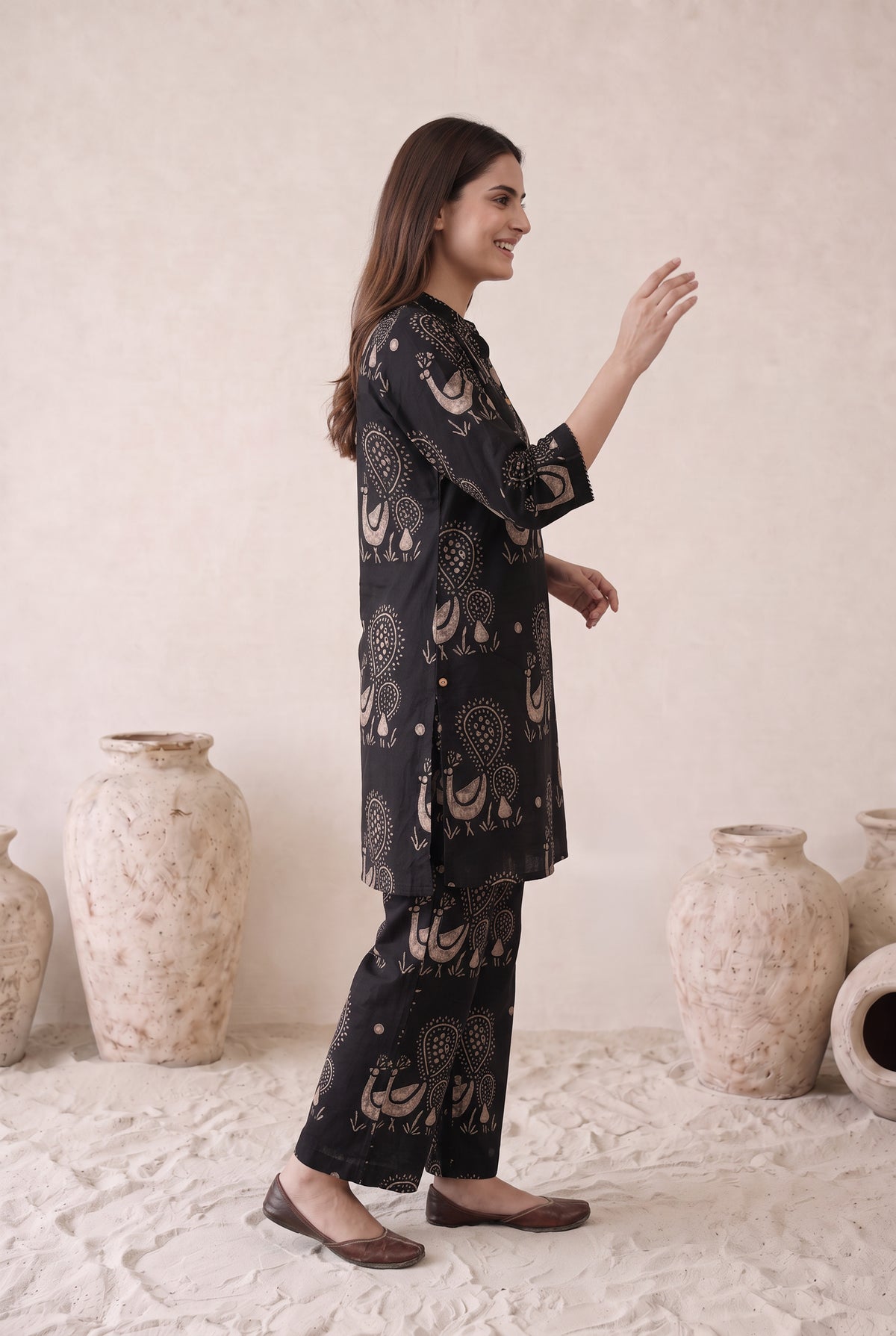 Black Heritage Paisley Cotton Kurta Set