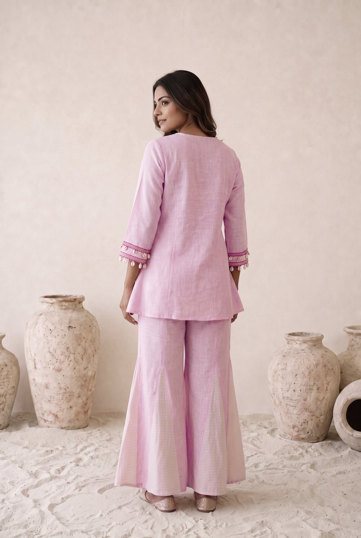 Blush Pink Embroidered Cotton Flared Co-ord Set