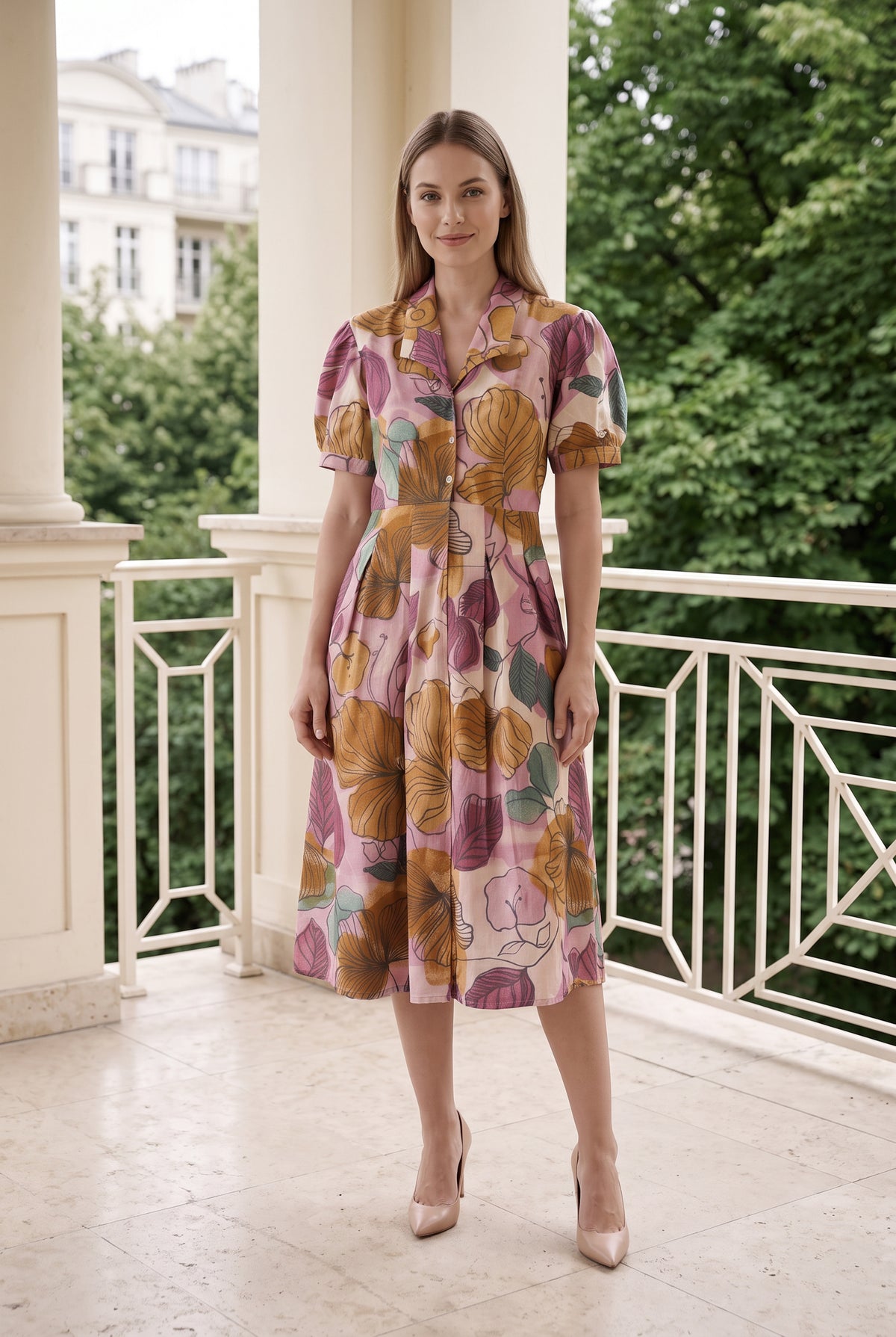 Botanical Bloom Multicloured Cotton Midi Dress