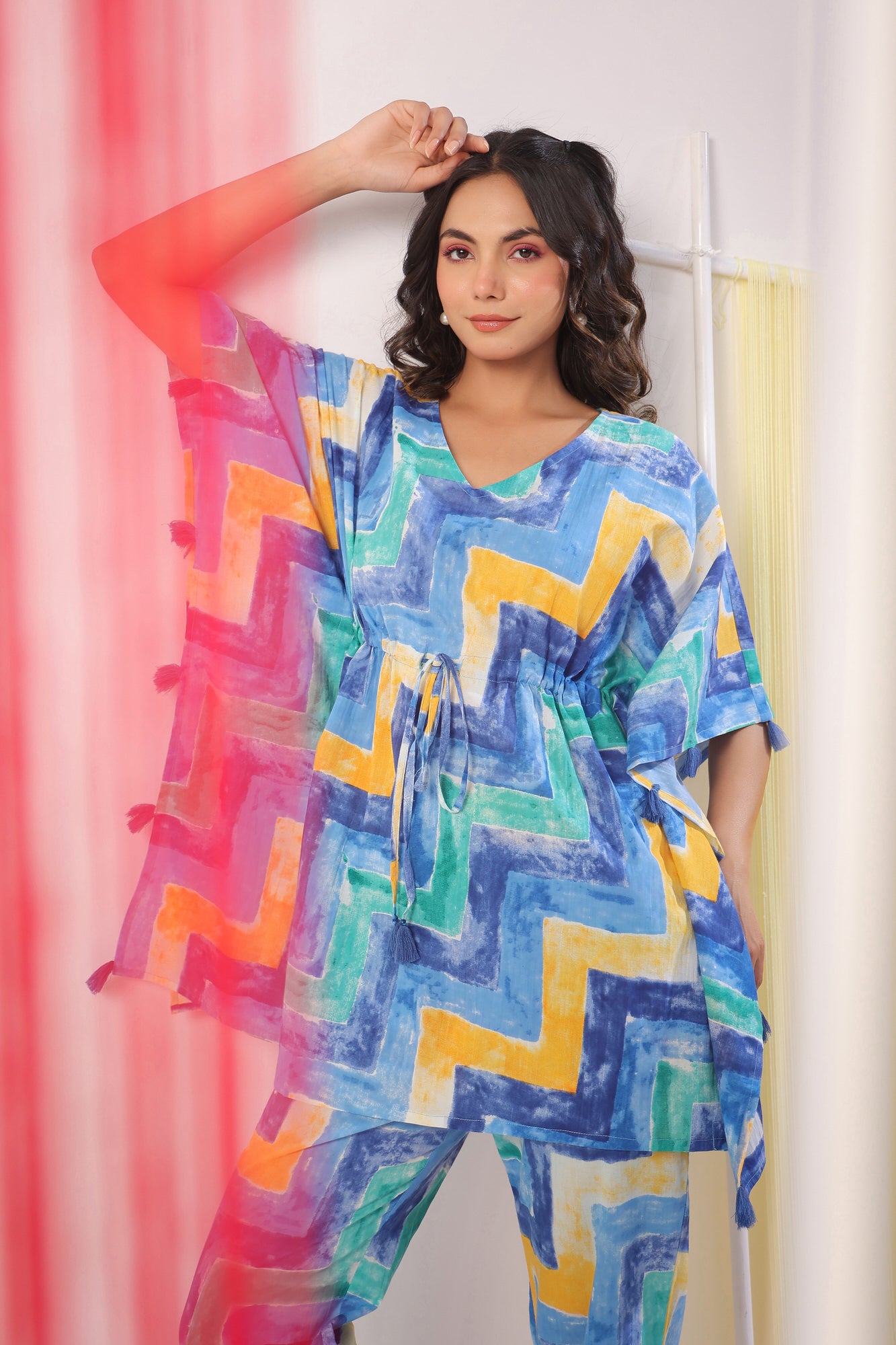 Zig-Zag Print on Kaftan Cotton Co-ord Set