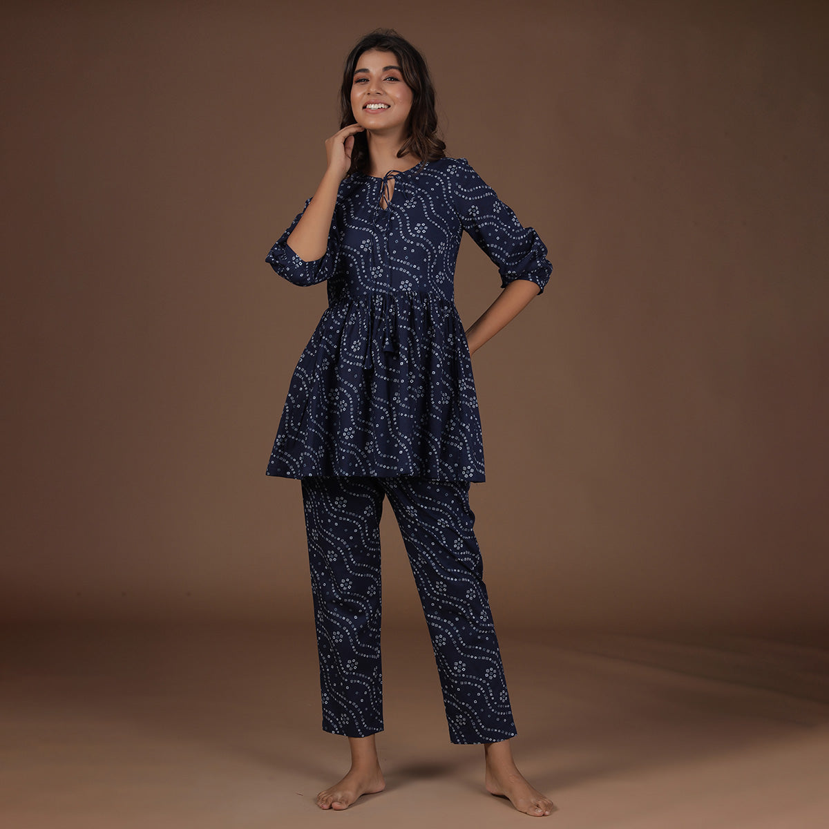 Peplum Top Loungewear Set Blue Bandhej JISORA