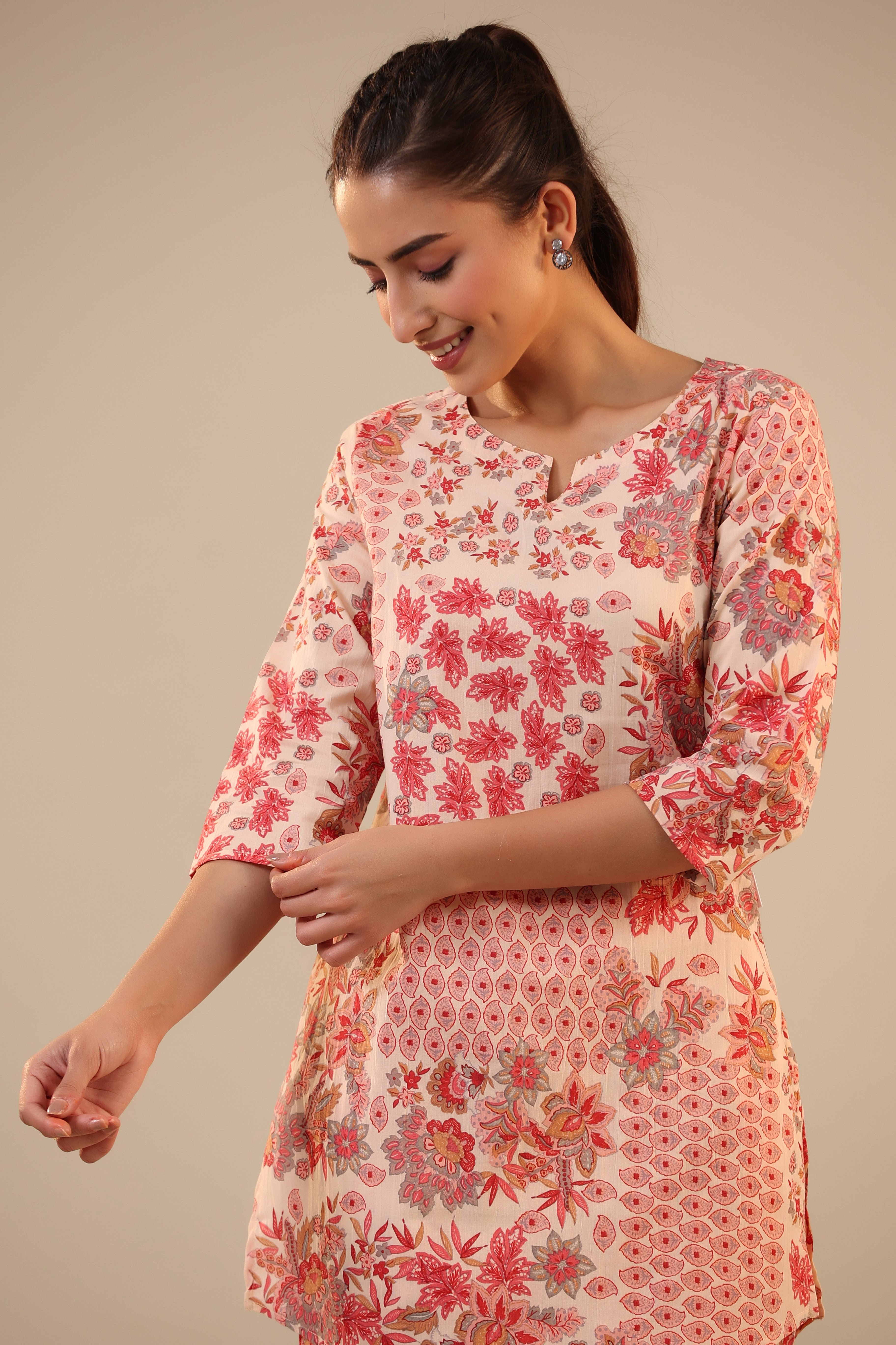 Patterned Florals on Pink Cotton Palazzo Loungewear Set