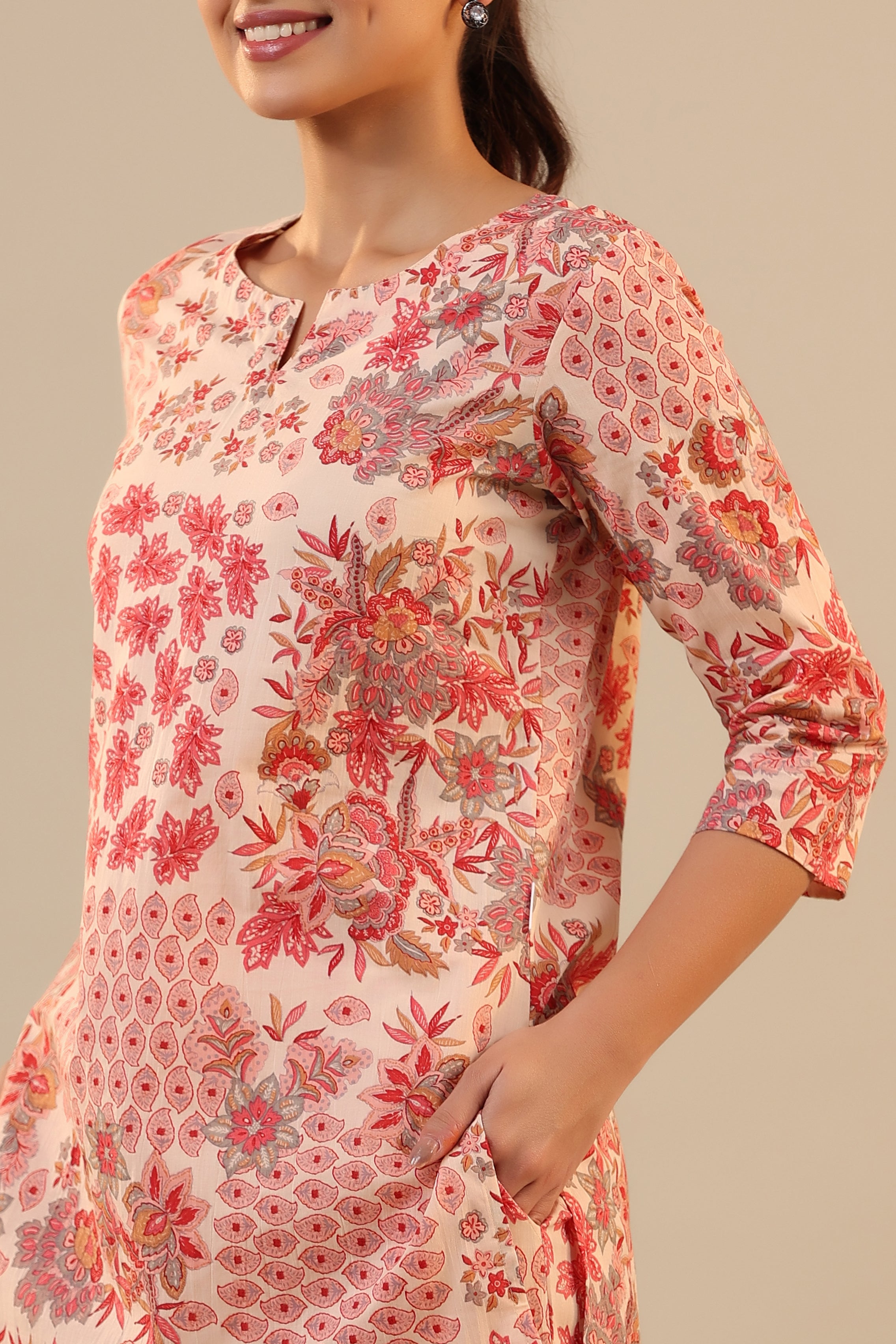 Patterned Florals on Pink Cotton Palazzo Loungewear Set