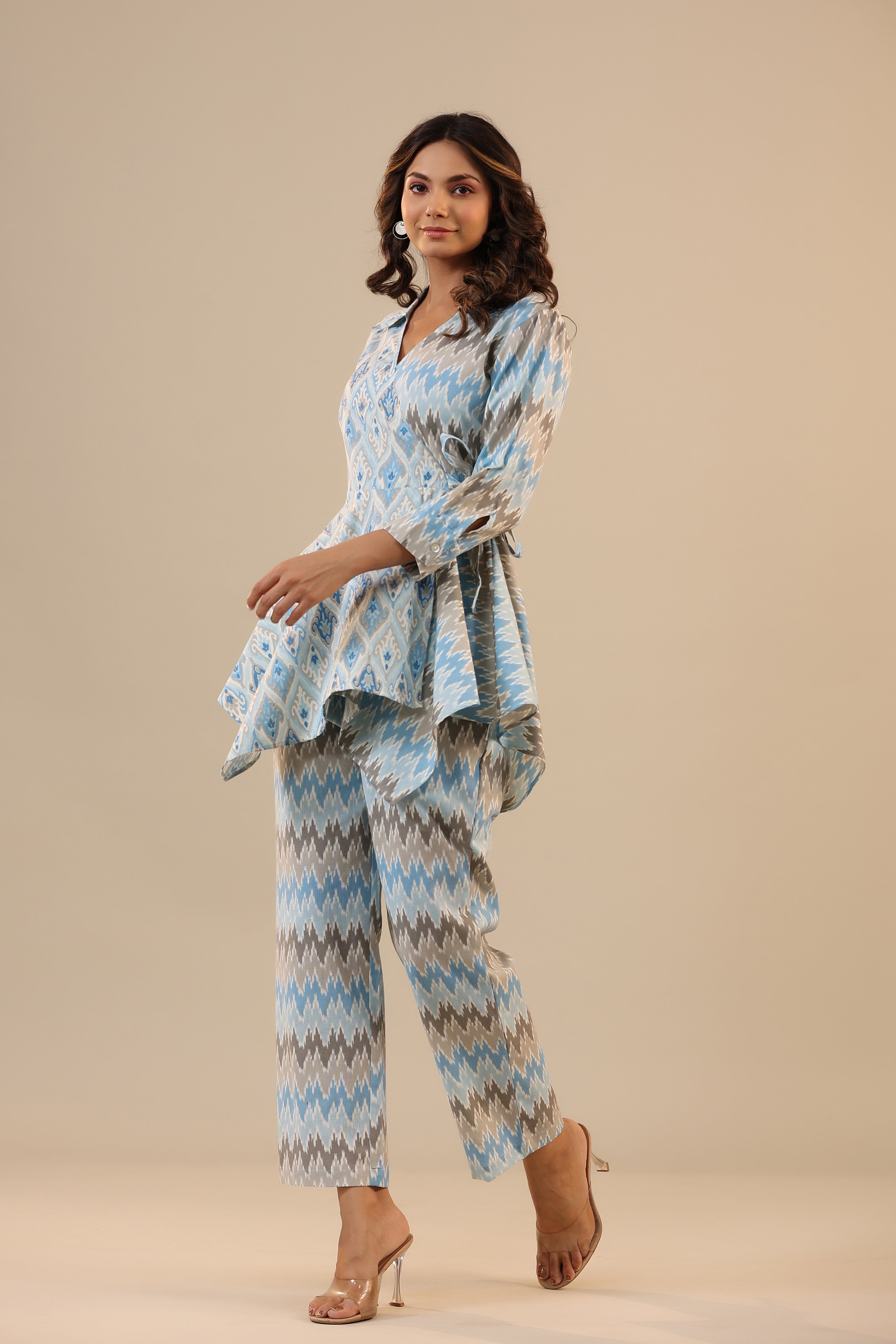 Blue Ikat Knot Cotton Flex Co-ord Set