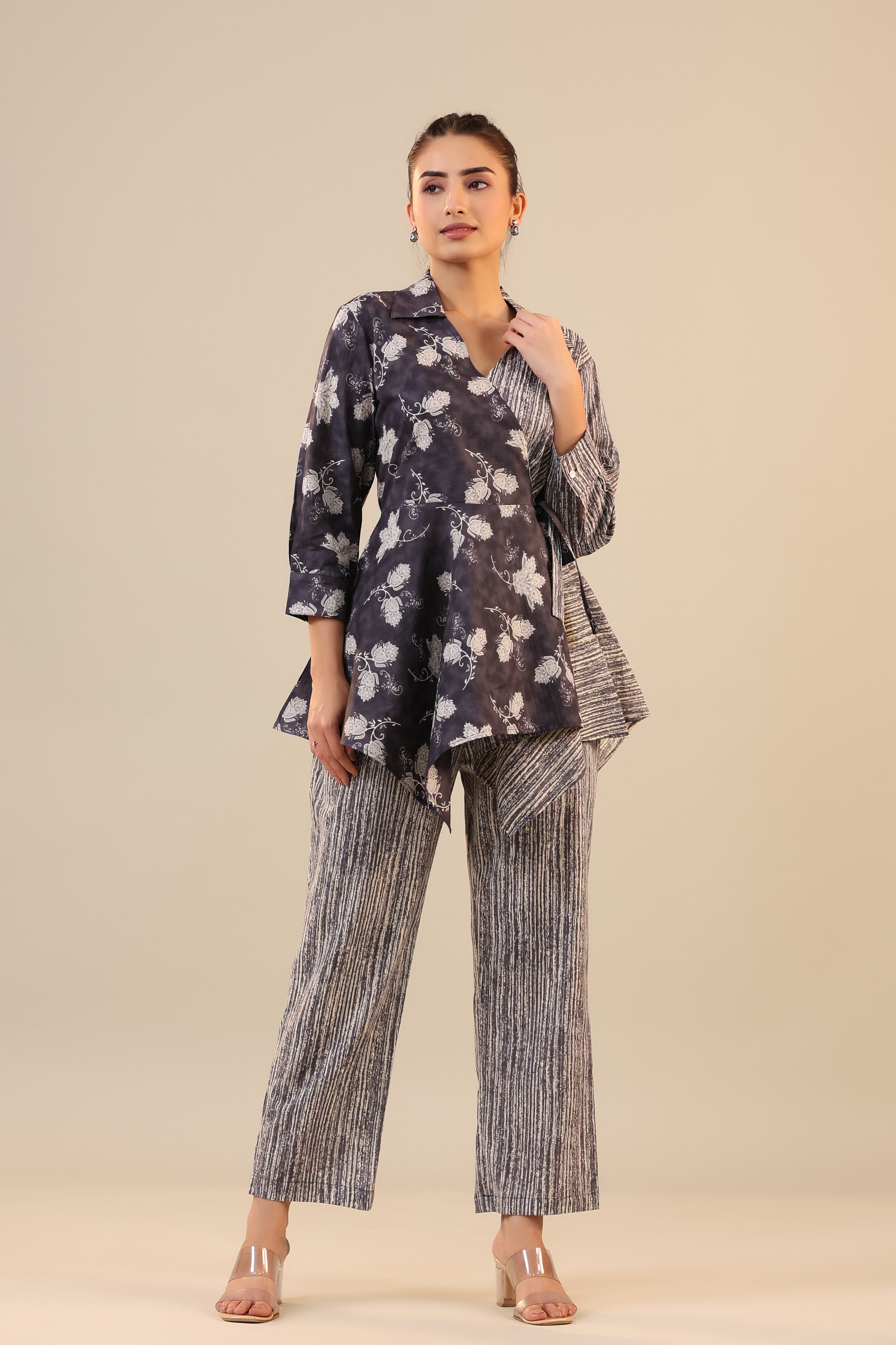 Grey Batik with Stripes on Knot Cotton Co-ord Set