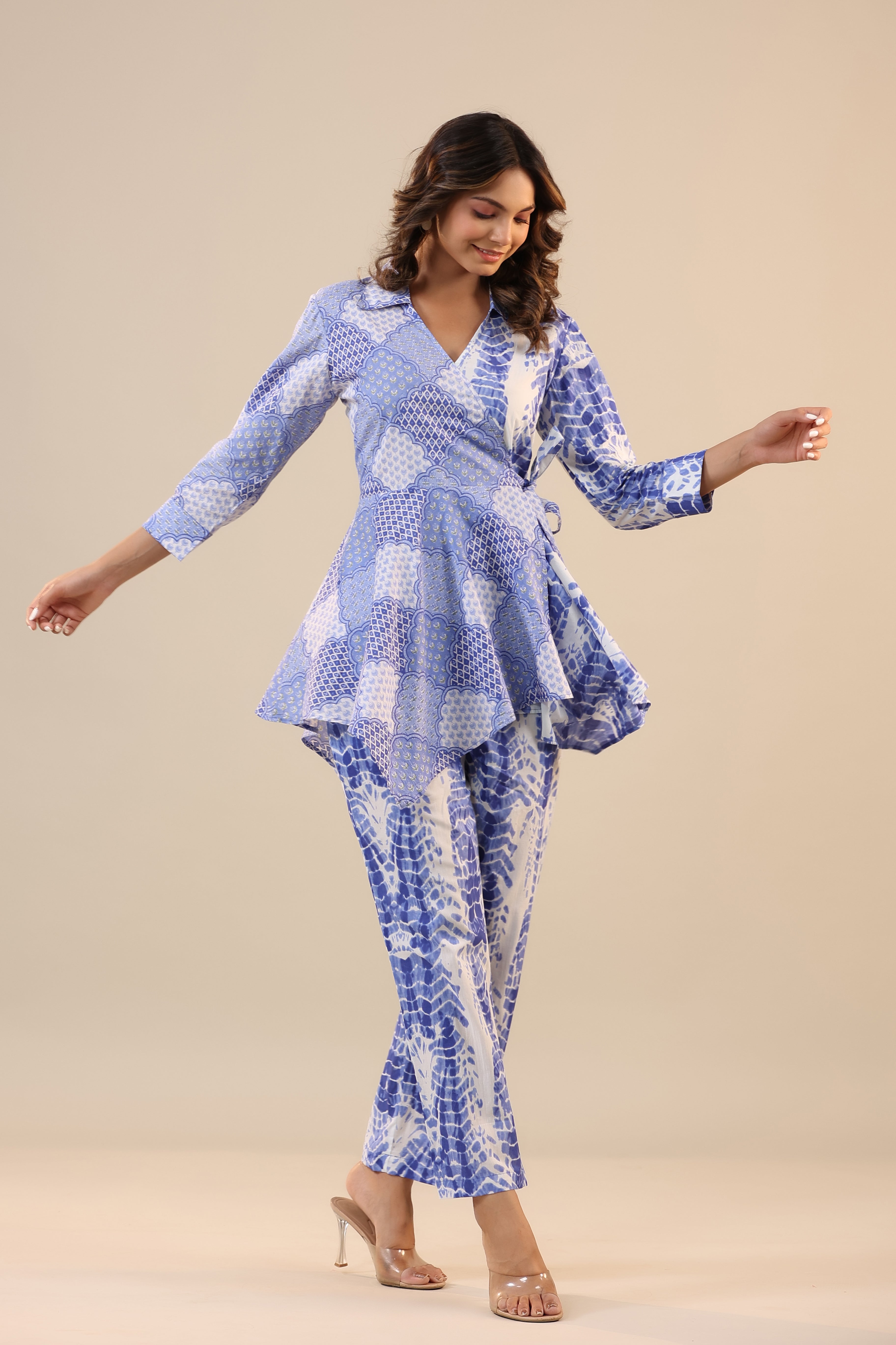 Blue Abstract Shibori Knot Cotton Co-ord Set