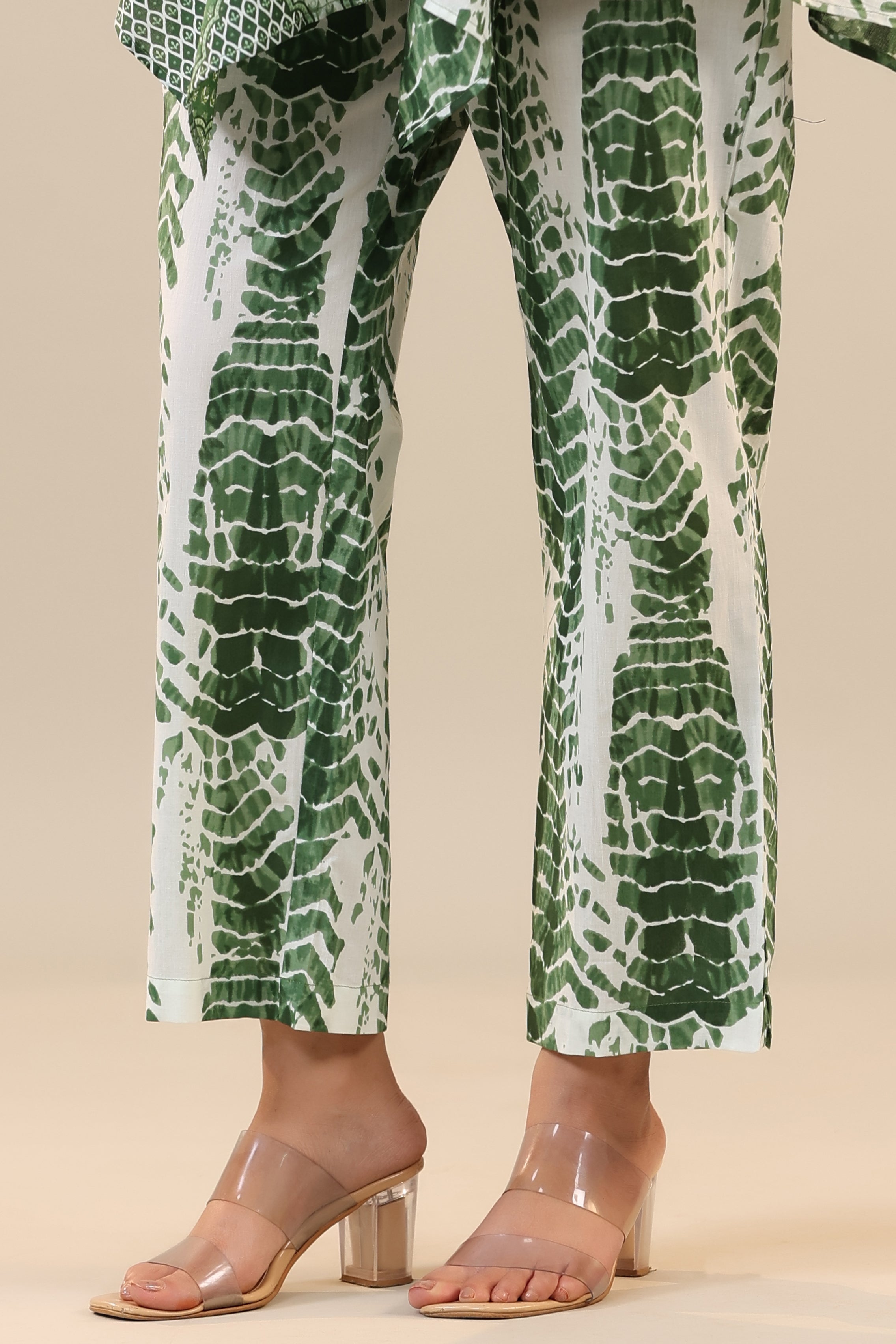 Green abstract Shibori Knot Cotton Co-ord Set