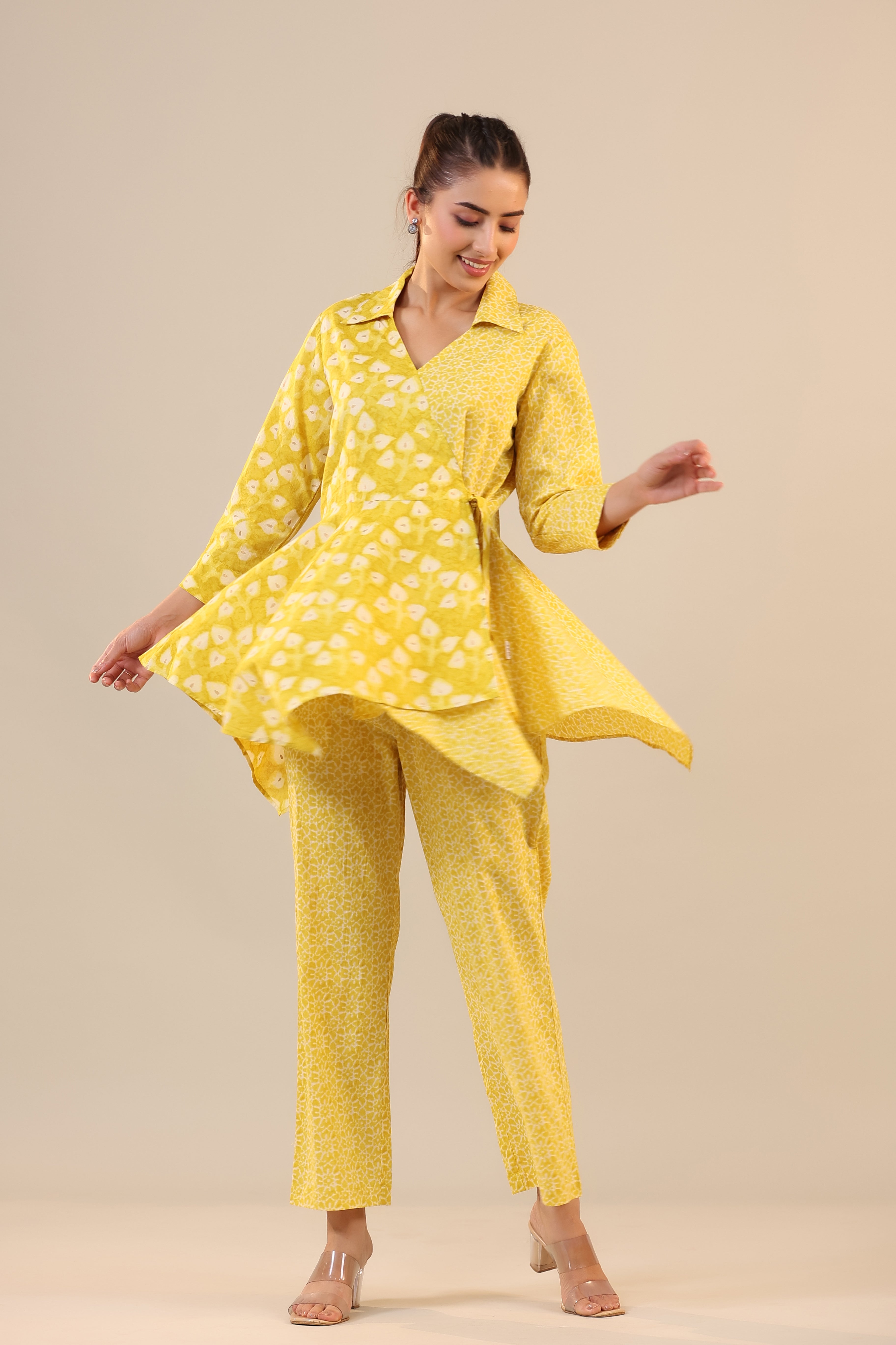 Yellow Batik Knot Cotton Co-ord Set